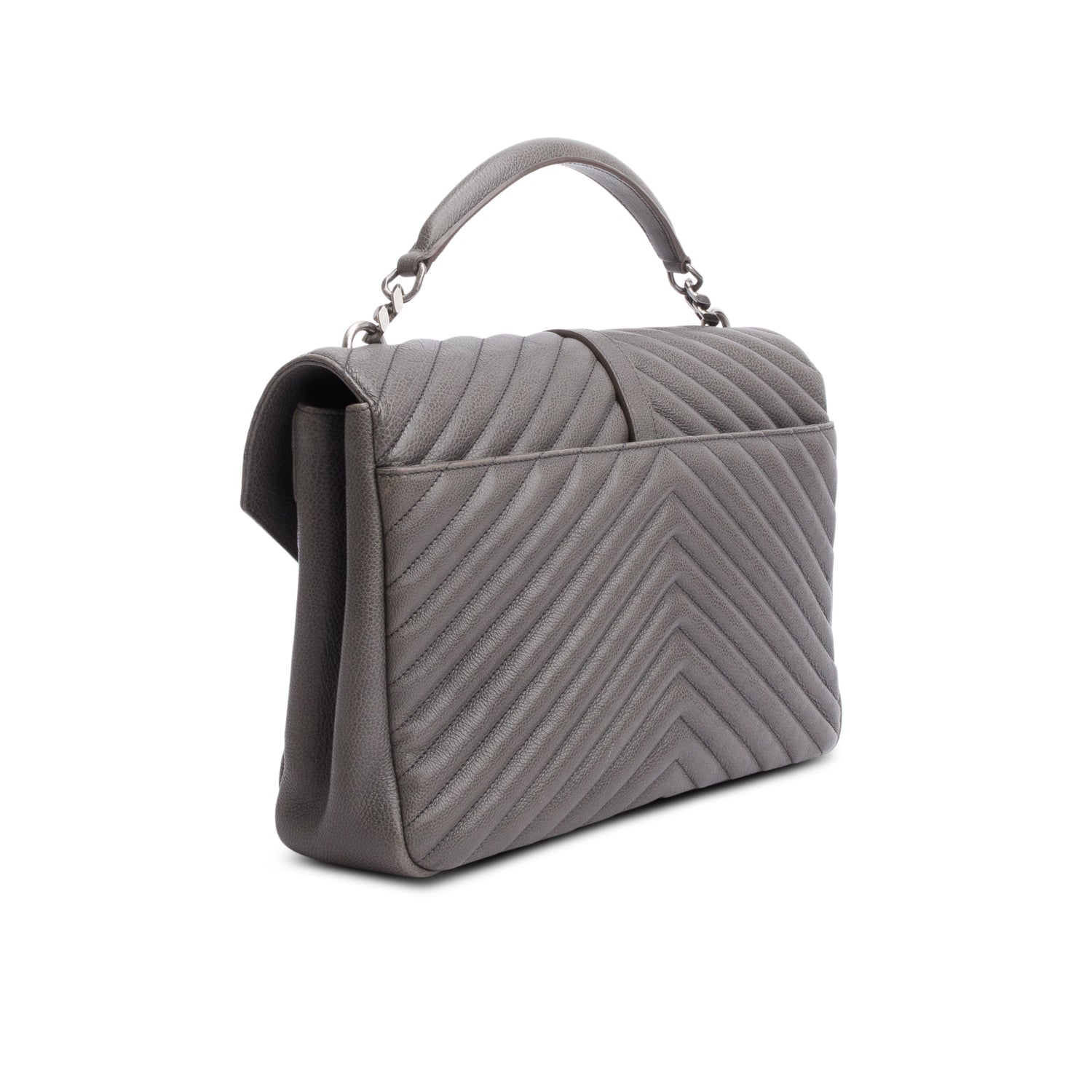 Saint Laurent Grey Leather Large Chevron College Bag