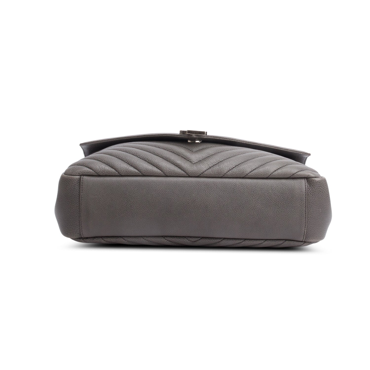 Saint Laurent Grey Leather Large Chevron College Bag