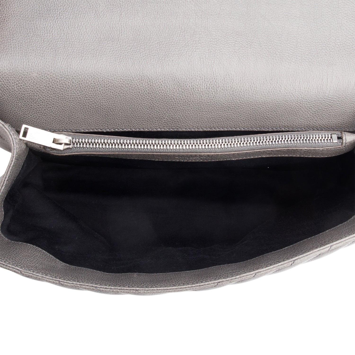 Saint Laurent Grey Leather Large Chevron College Bag