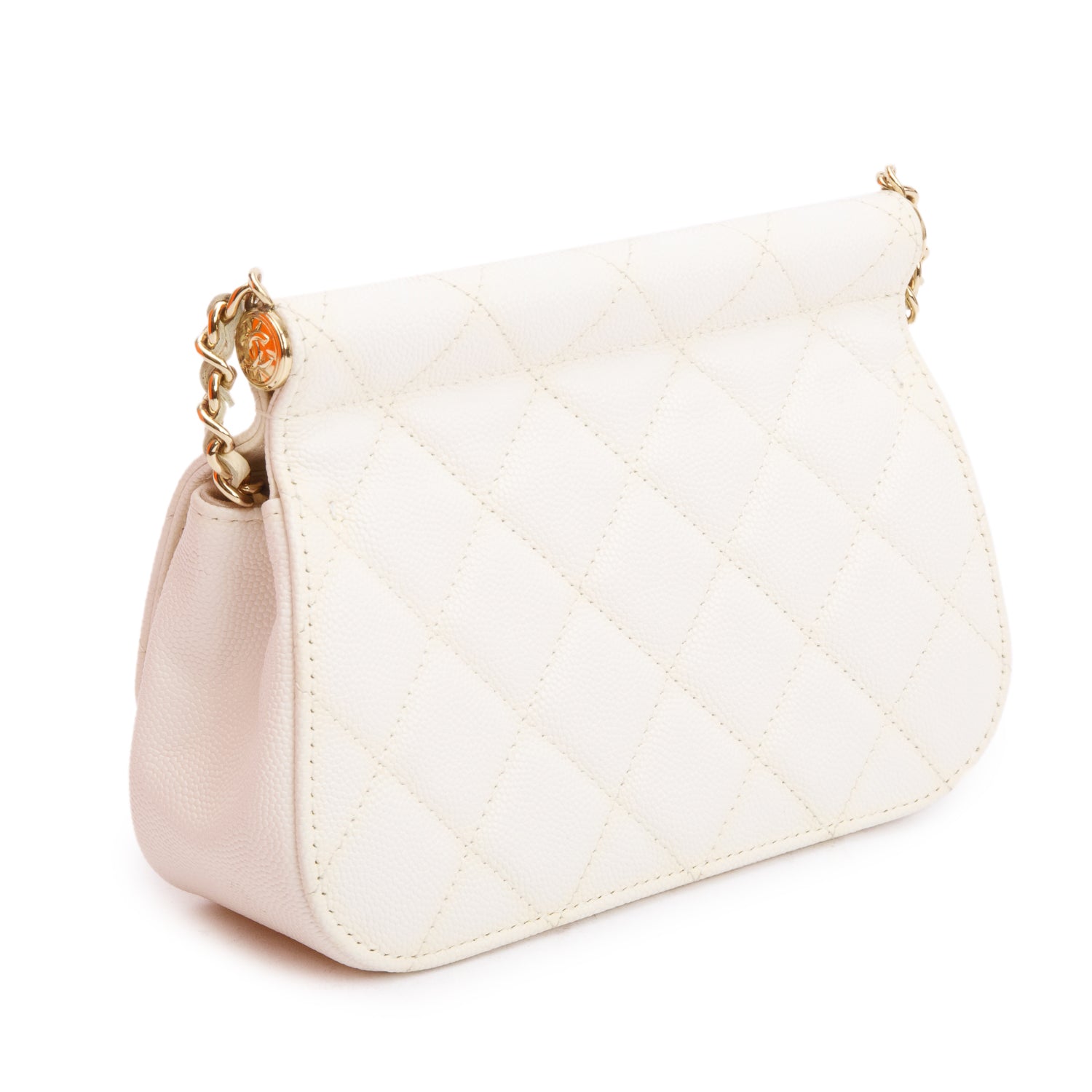 Chanel White Quilted Caviar Leather CC Frame Flap Clutch with Chain