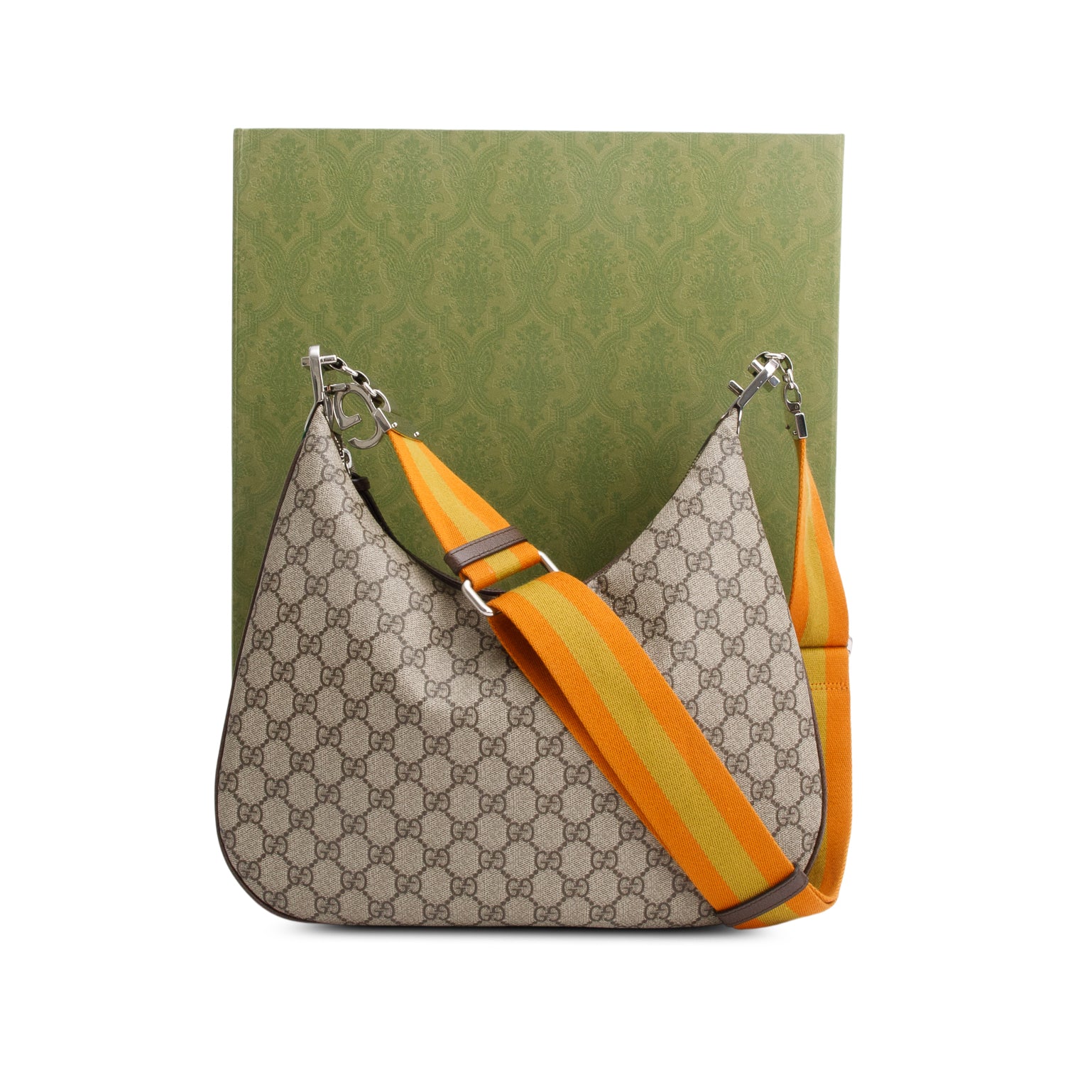 Gucci Beige/Navy GG Supreme Web Attache Medium Hobo Bag w/ Box