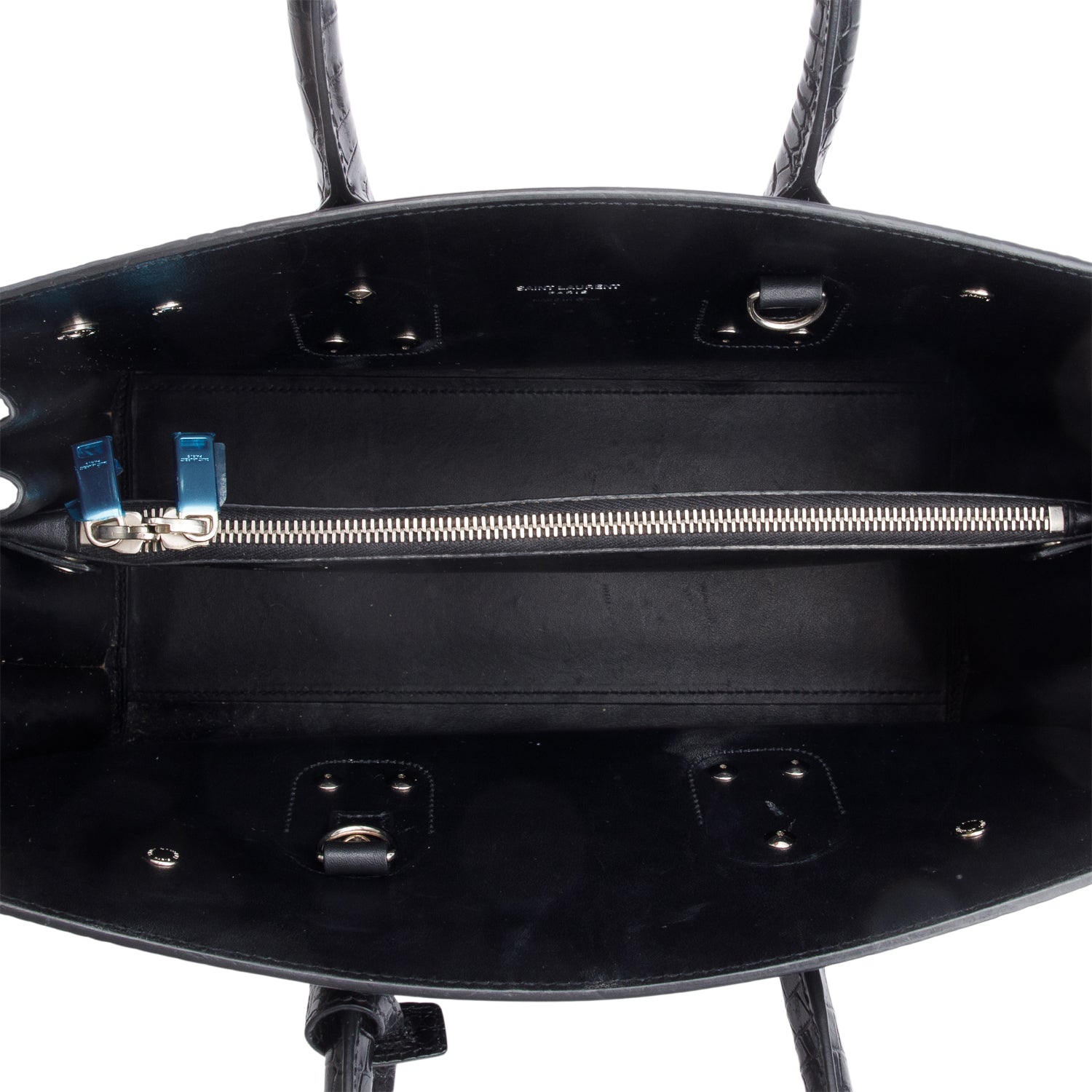 Saint Laurent Black Crocodile Embossed Calfskin Leather Small Sac De Jour w/ Strap