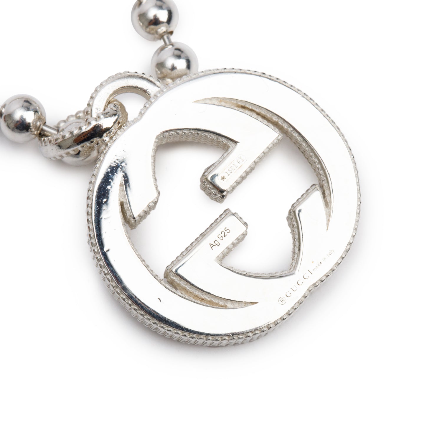 Gucci Sterling Silver Interlocking G Pendant Bead Necklace w/ Box