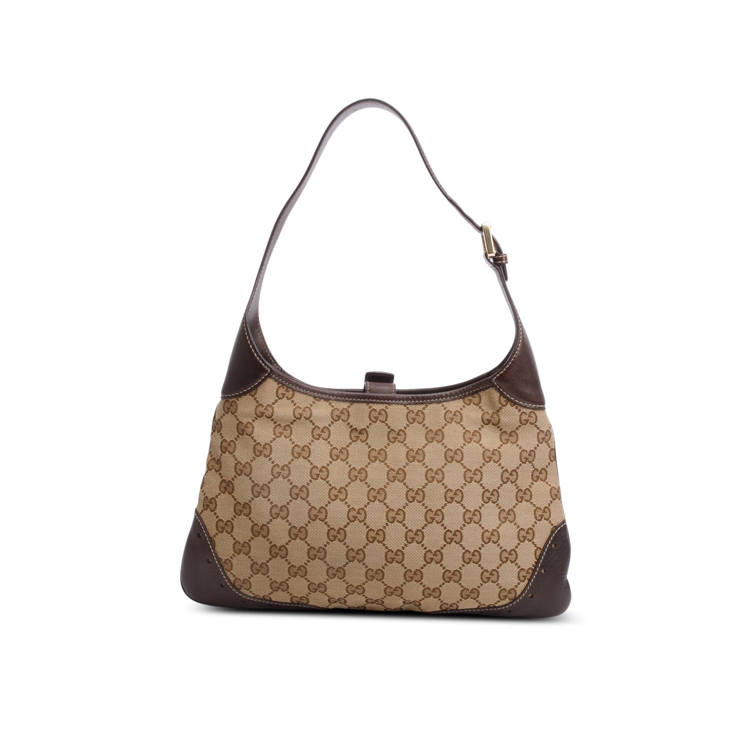 Gucci GG Canvas Brown Leather Trim Medium Punch Hobo