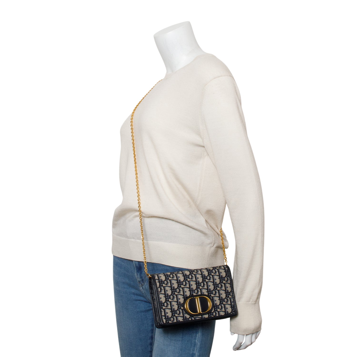 Christian Dior 2021 Navy Oblique 30 Montaigne 2-In-1 Pouch Bag w/ Straps, Box & Receipt