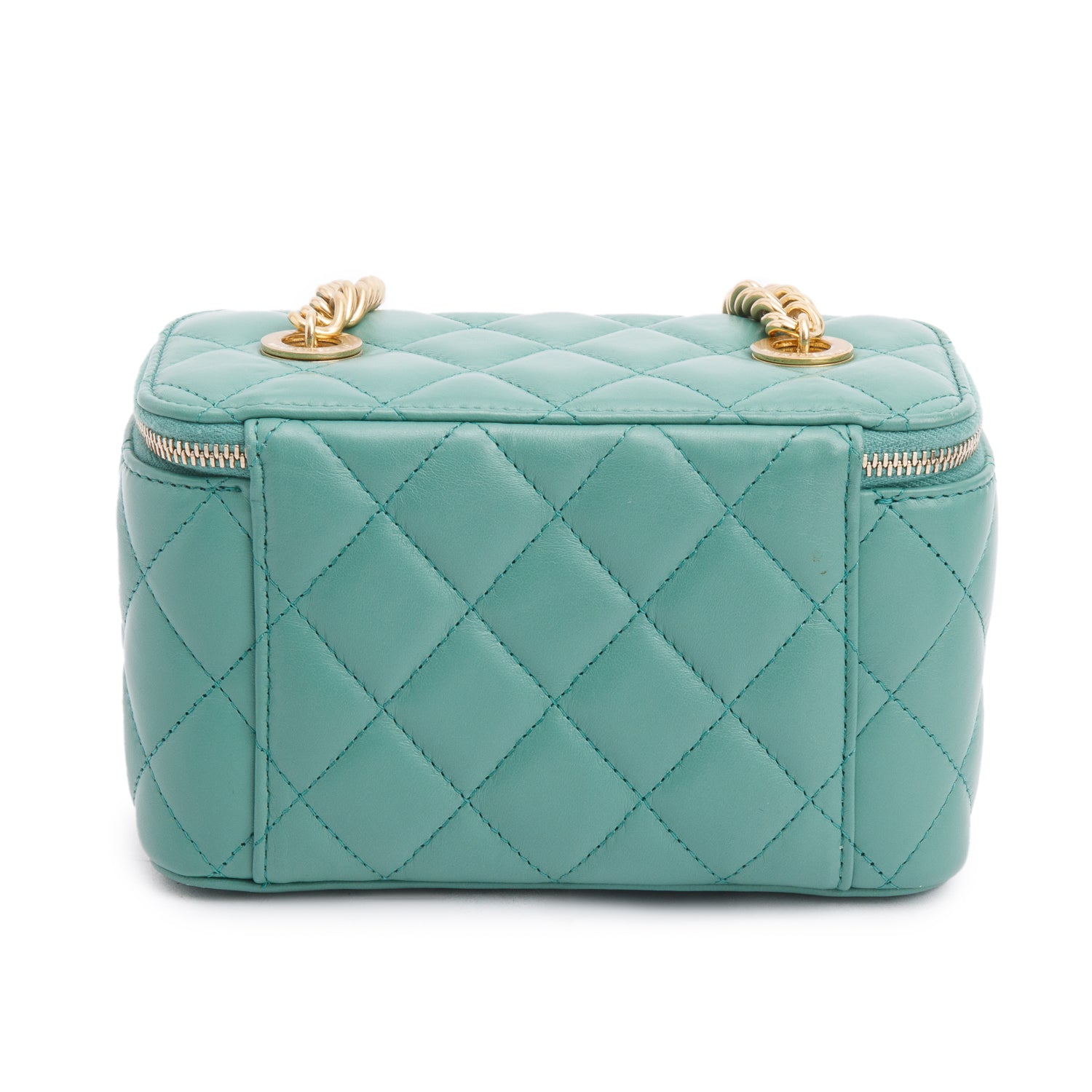 Chanel Green Quilted Lambskin Leather Small Vanity Case w/ Box