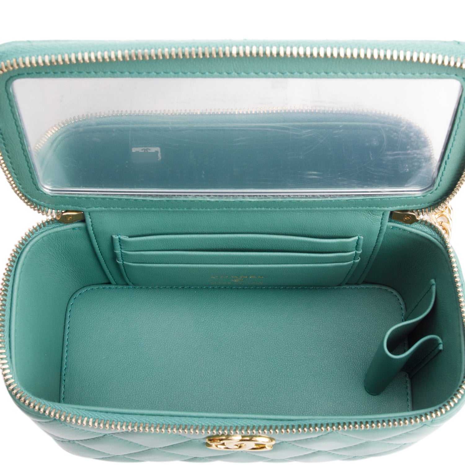 Chanel Green Quilted Lambskin Leather Small Vanity Case w/ Box