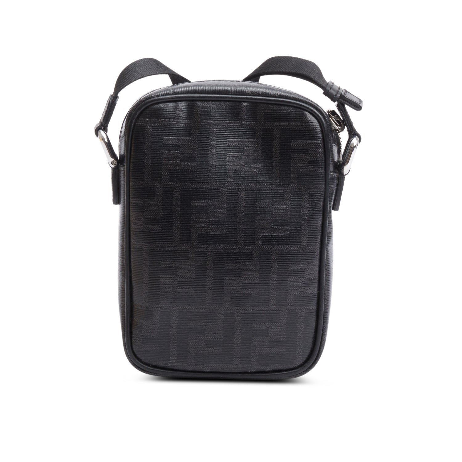 Fendi Black FF Zucca Coated Canvas Black Leather 1974 Double F Mini Camera Bag w/ Box