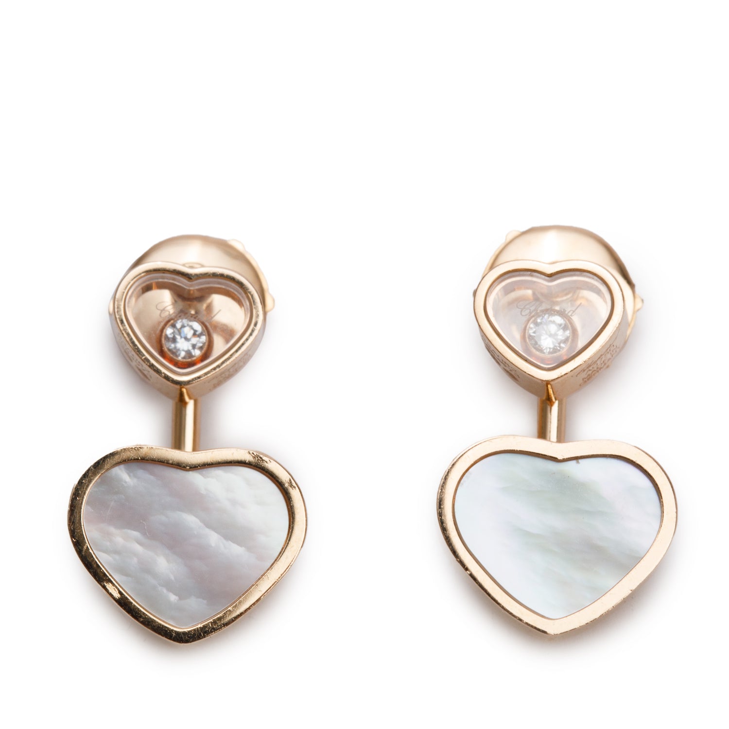 Chopard 18k Rose Gold Mother of Pearl Diamond Happy Heart Earrings w/ Box