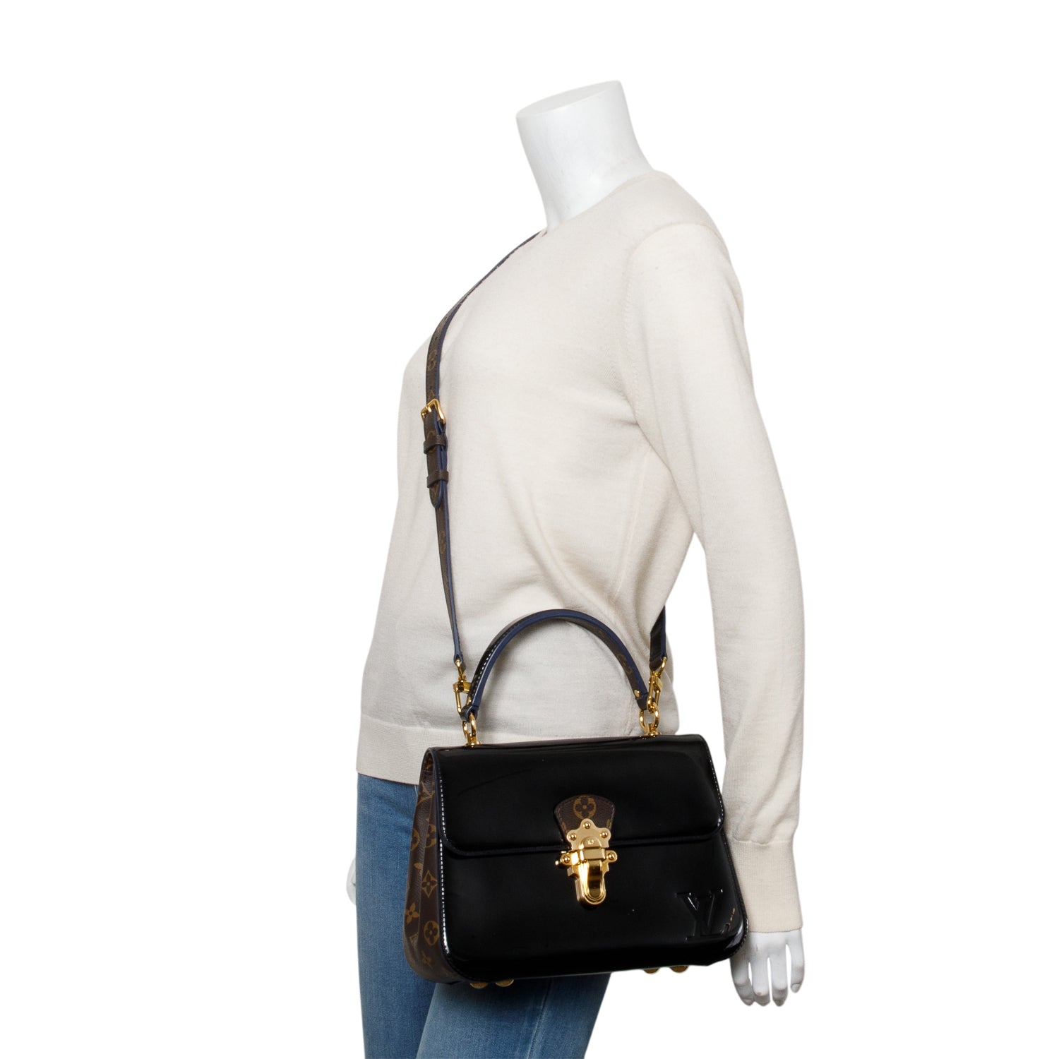 Louis Vuitton Black Vernis Monogram Trim Cherrywood PM w/ Strap