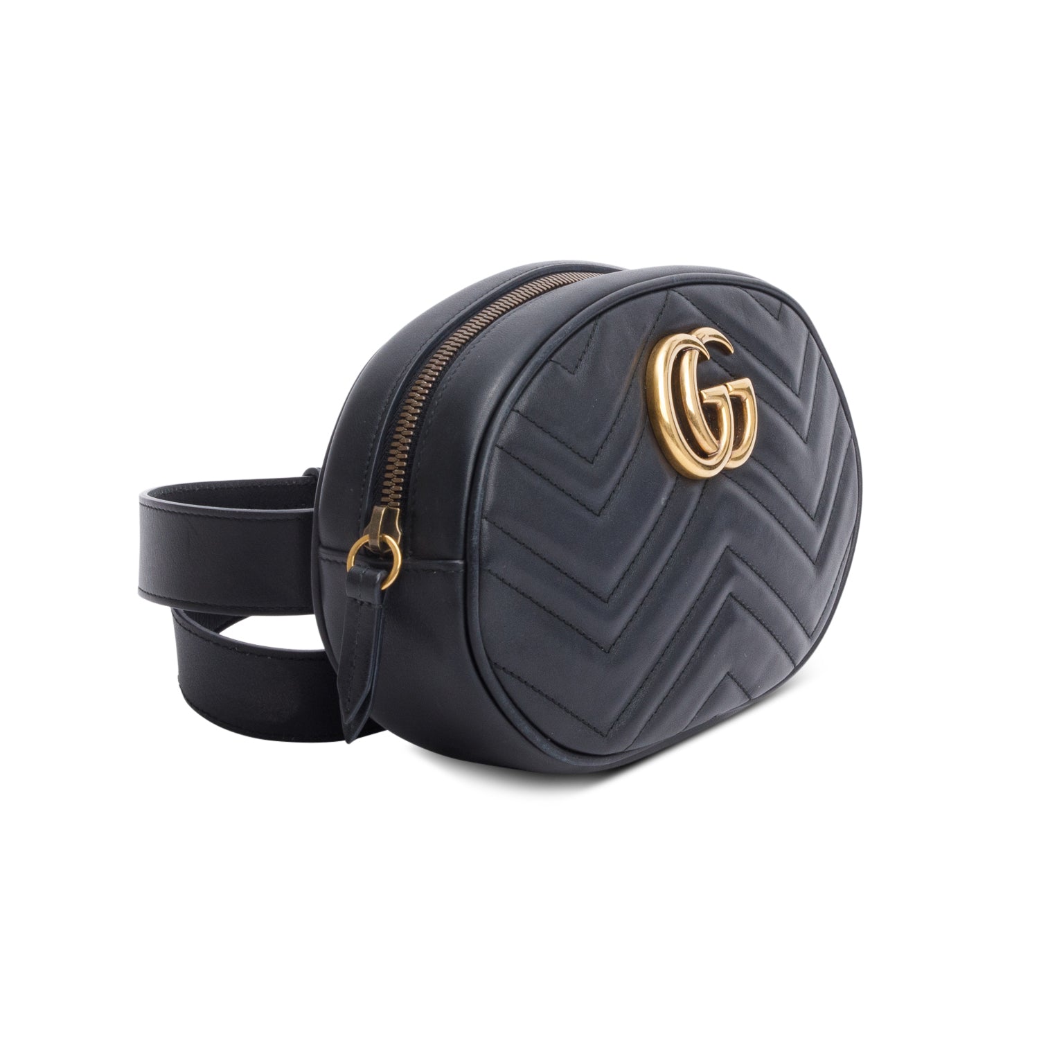 Gucci Black Large GG Marmont Matelasse Leather Belt Bag, Size 105 42