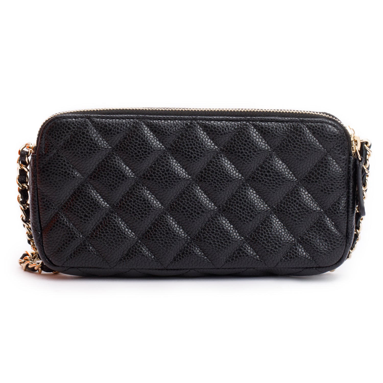 Chanel Black Quilted Caviar Leather Classic Double Zip Wallet on Chain