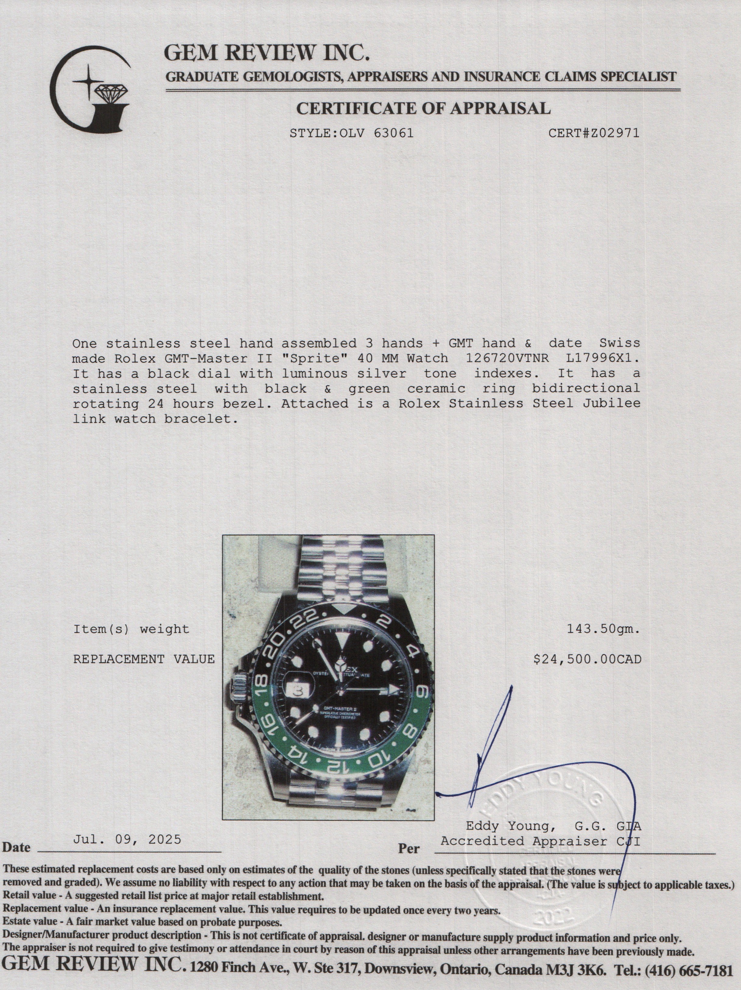 Rolex 2023 Stainless Steel GMT-Master II "Sprite" 40 MM Watch 126720VTNR w/ Box & Papers