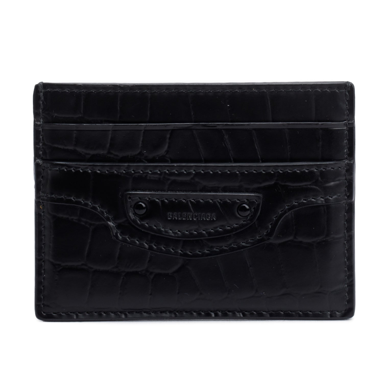Balenciaga Black Croc Embossed Card Holder w/ Box