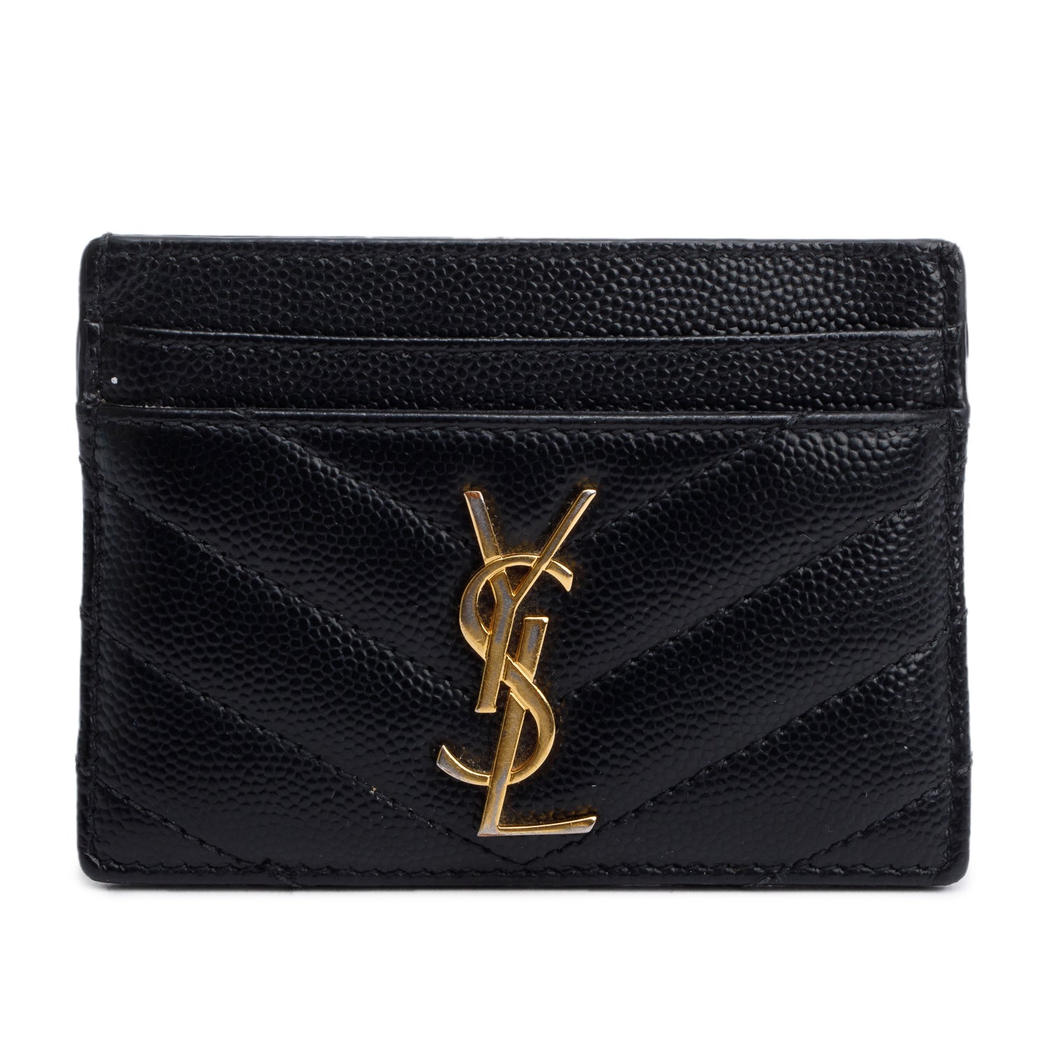Saint Laurent 2020 Black Grain de Poudre Matelasse Chevron Leather Card Holder
