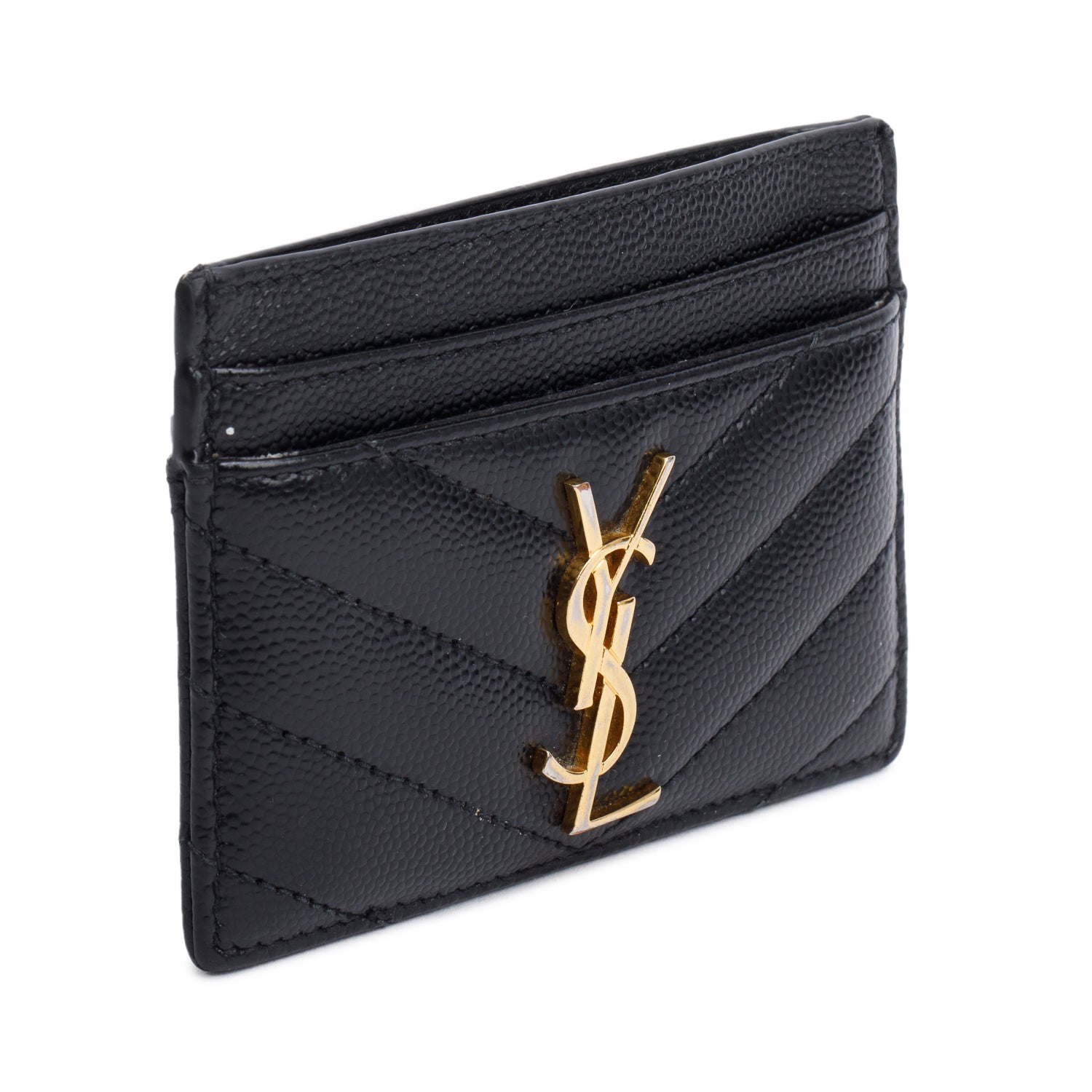 Saint Laurent 2020 Black Grain de Poudre Matelasse Chevron Leather Card Holder