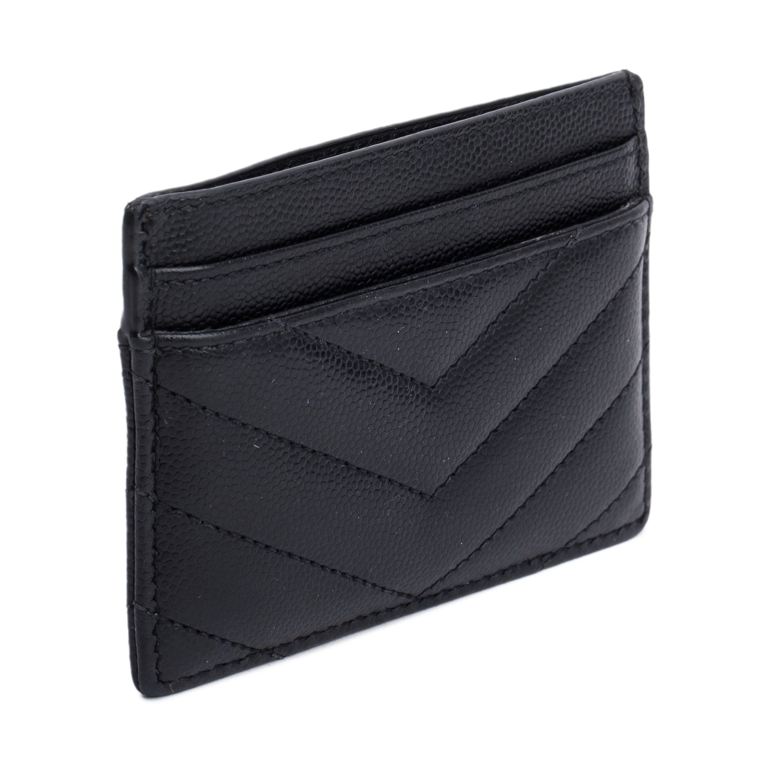 Saint Laurent 2020 Black Grain de Poudre Matelasse Chevron Leather Card Holder