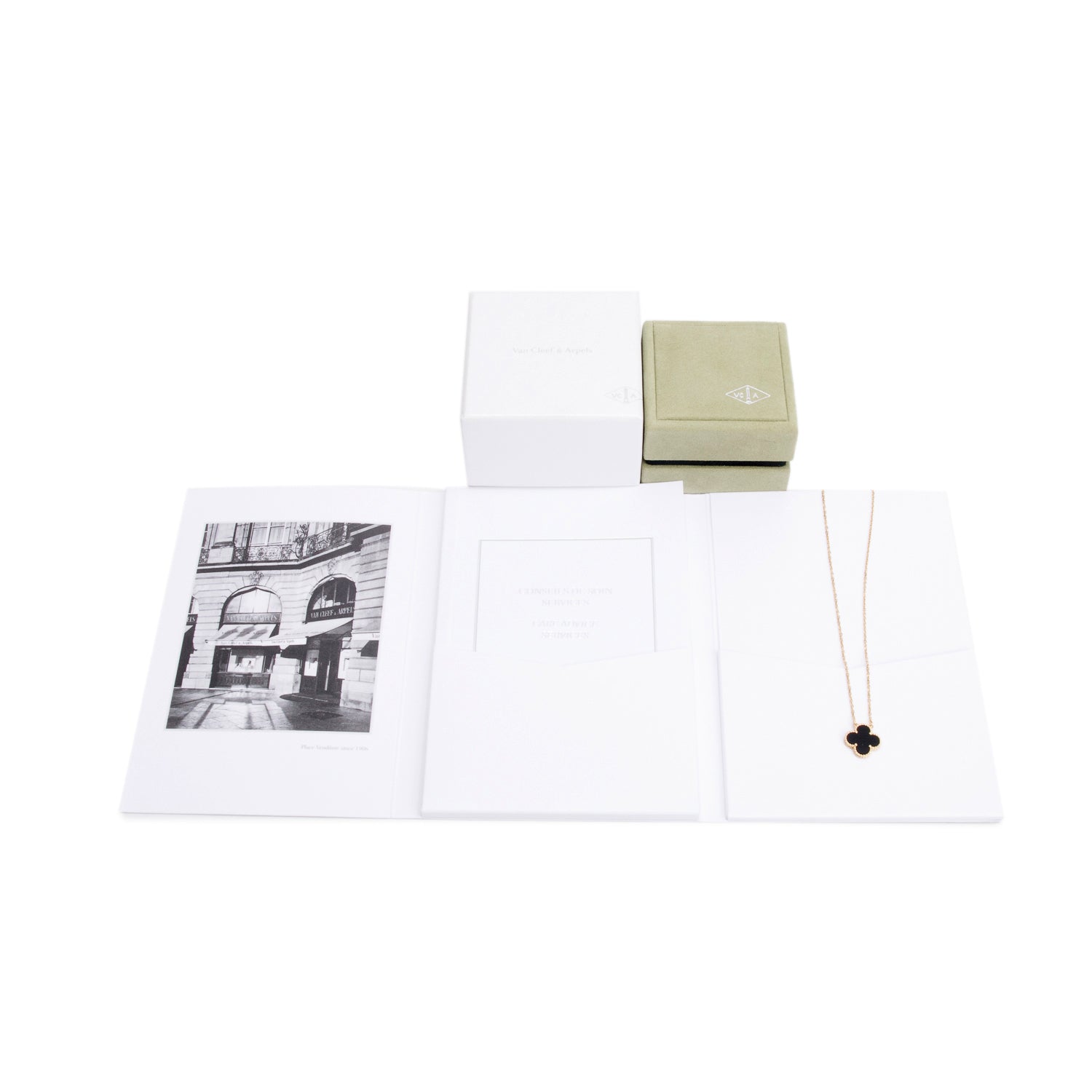 Van Cleef & Arpels 18k Yellow Gold Vintage Alhambra Black Onyx Pendant Necklace w/ Box