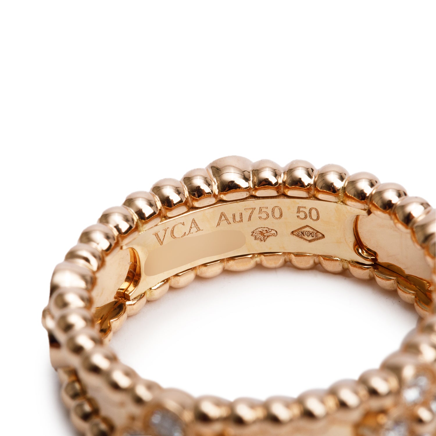 Van Cleef & Arpels 2023 18k Rose Gold Diamond Perlee Sweet Clovers Ring, Size 50 5.25 w/ Box & Certificate