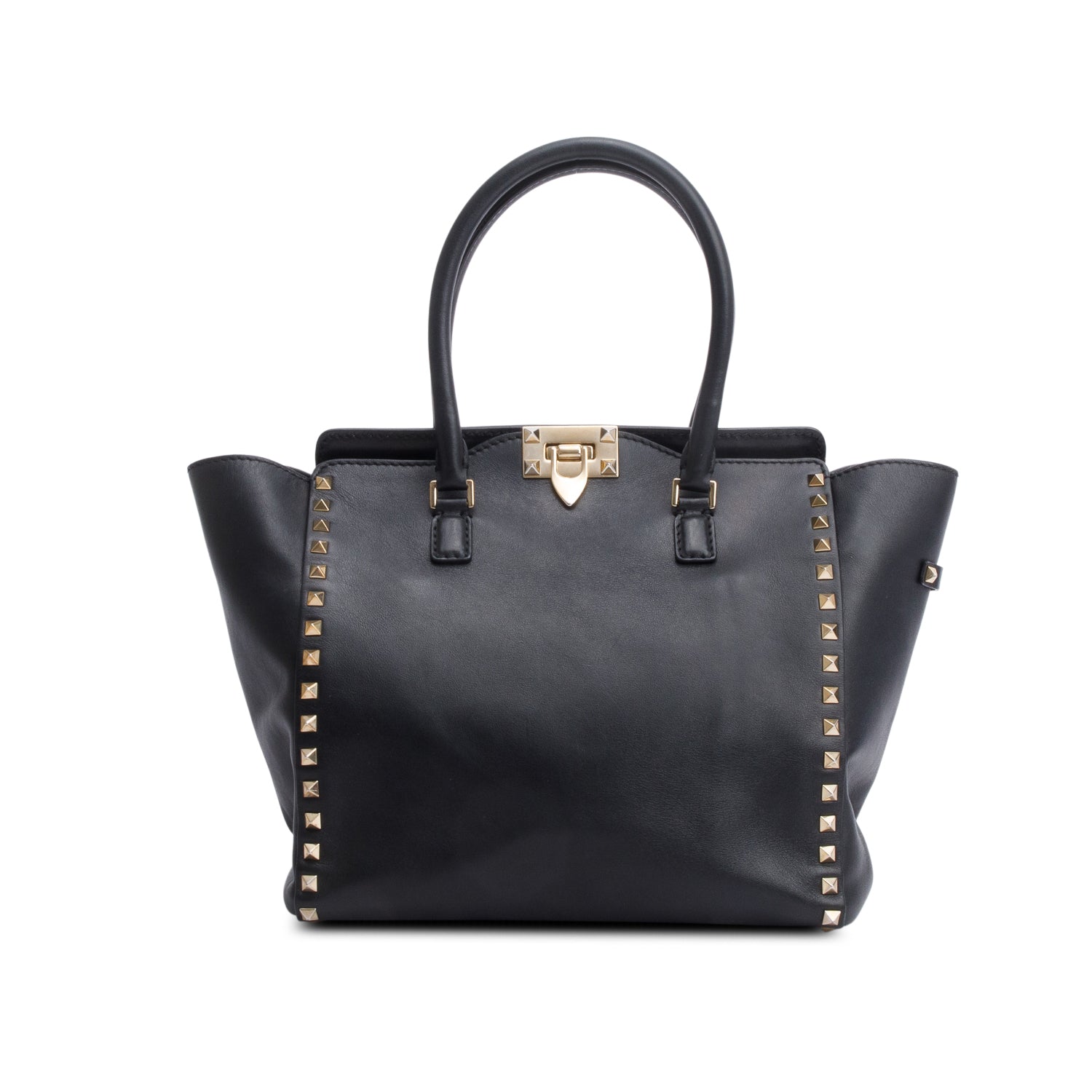 Valentino Black Calfskin Leather Medium Rockstud Tote Bag w/ Strap