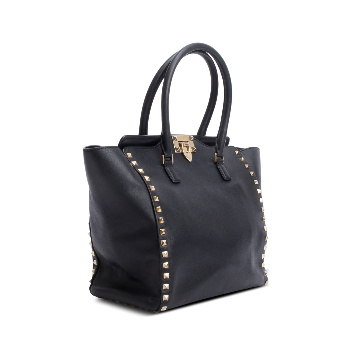 Valentino Black Calfskin Leather Medium Rockstud Tote Bag w/ Strap