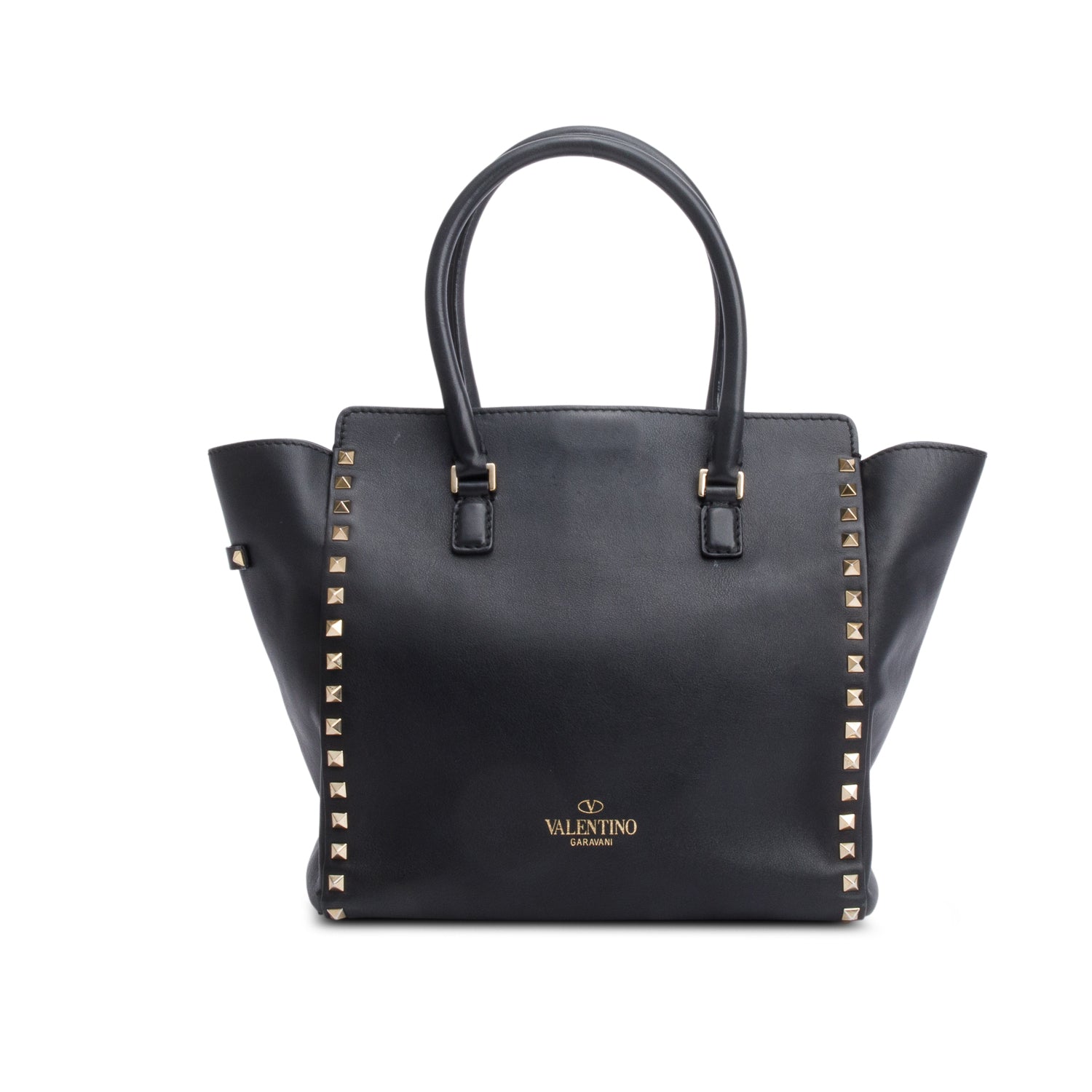 Valentino Black Calfskin Leather Medium Rockstud Tote Bag w/ Strap