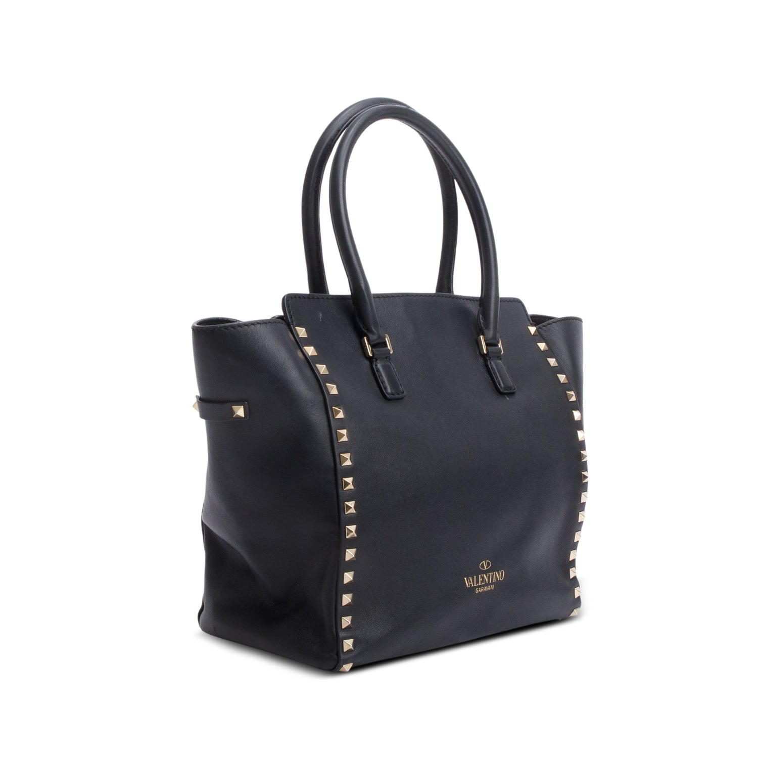 Valentino Black Calfskin Leather Medium Rockstud Tote Bag w/ Strap