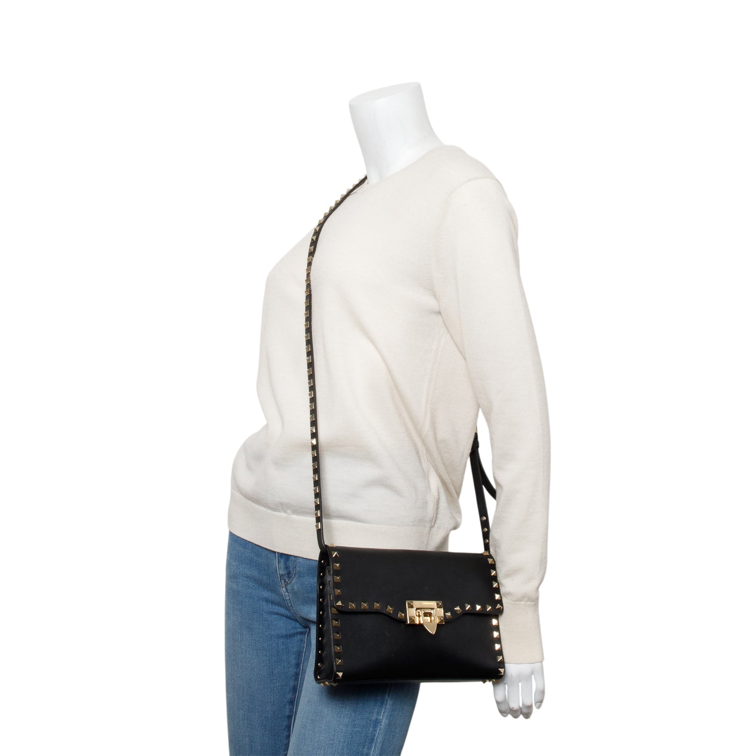 Valentino Black Calfskin Leather Rockstud Crossbody Bag