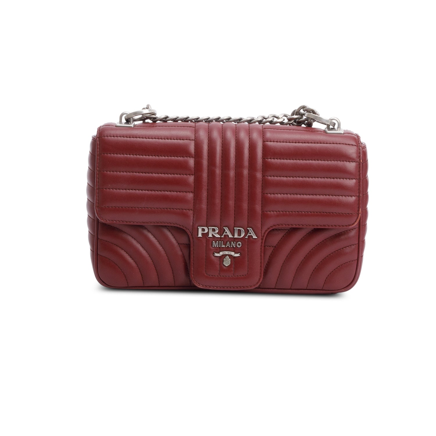 Prada Burgundy Soft Calf Impunture Diagramme Medium Chain Flap Shoulder Bag