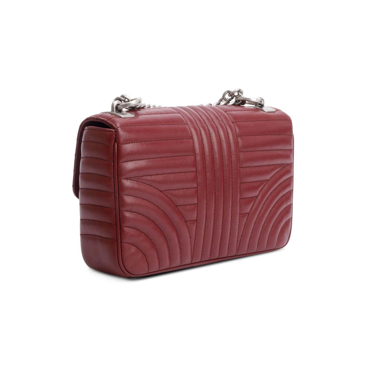Prada Burgundy Soft Calf Impunture Diagramme Medium Chain Flap Shoulder Bag