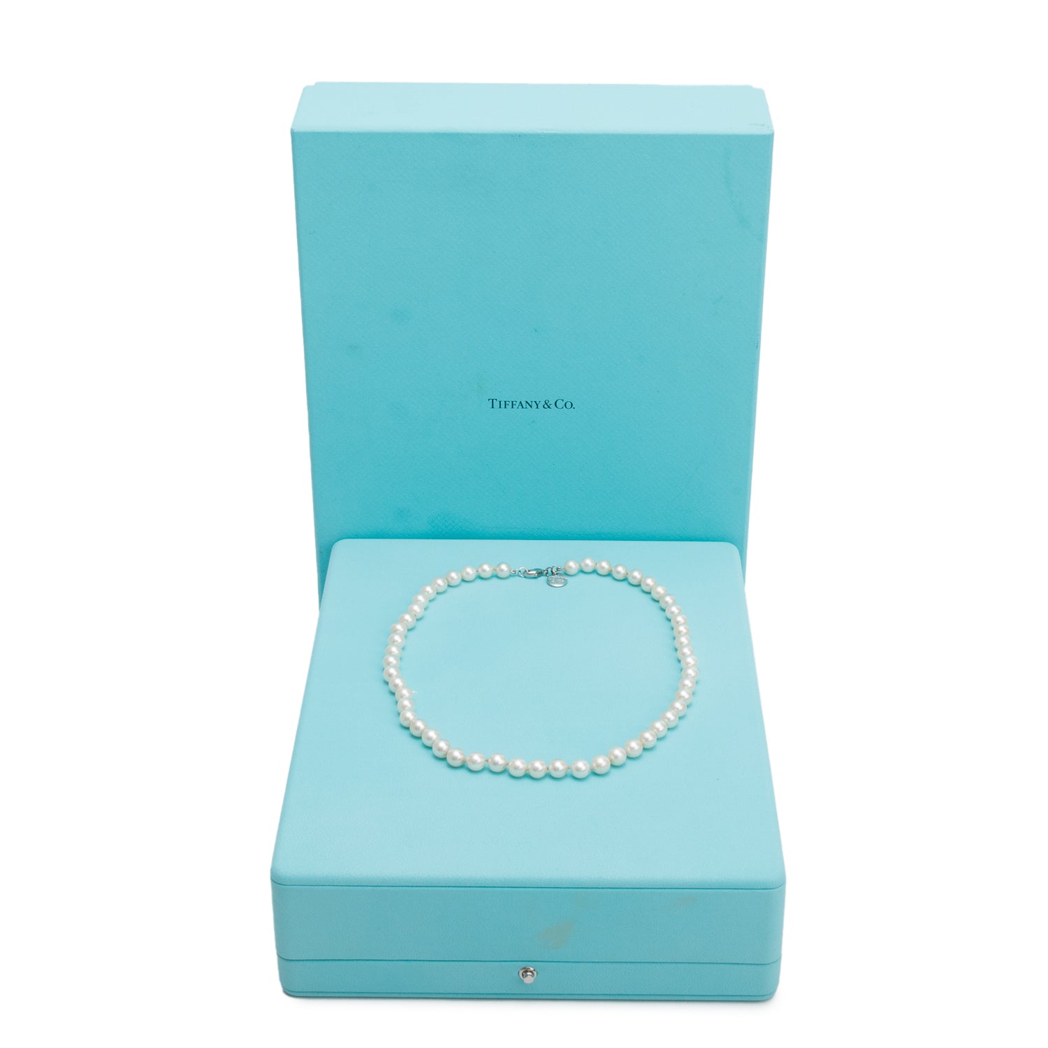 Tiffany & Co. 2022 18k White Gold 7-7.5 MM Akoya Cultured Pearl Necklace w/ Box & Receipt
