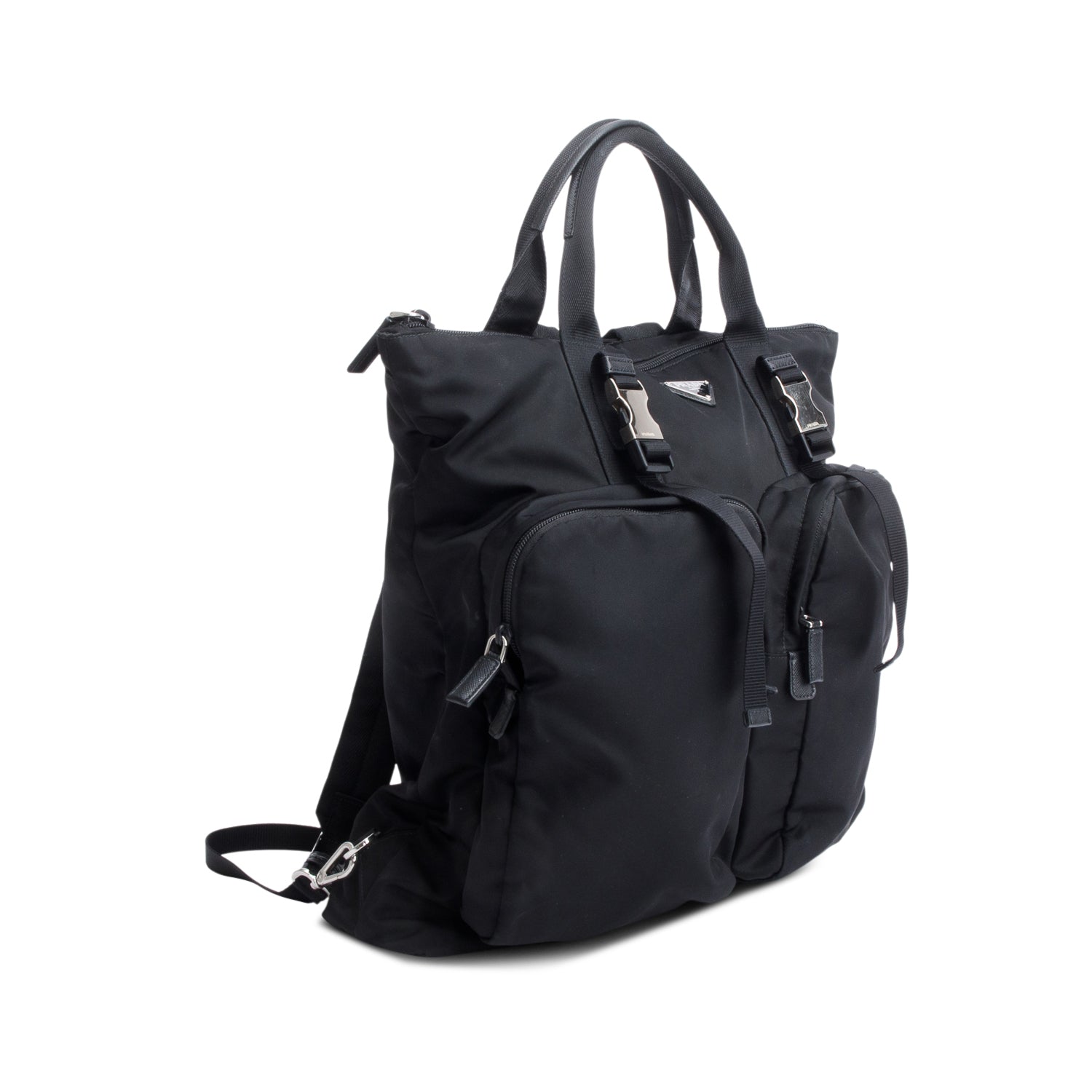 Prada Black Re-Nylon and Saffiano Leather Montagna Tote Backpack