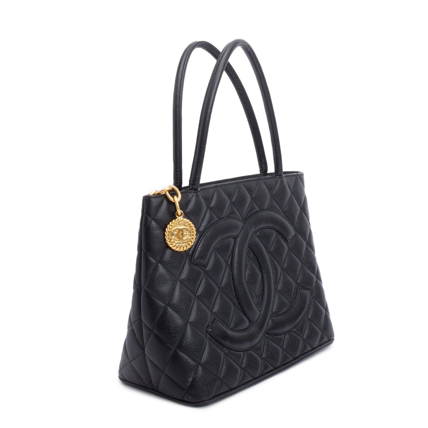 Chanel Vintage Black Caviar Leather Medallion Tote