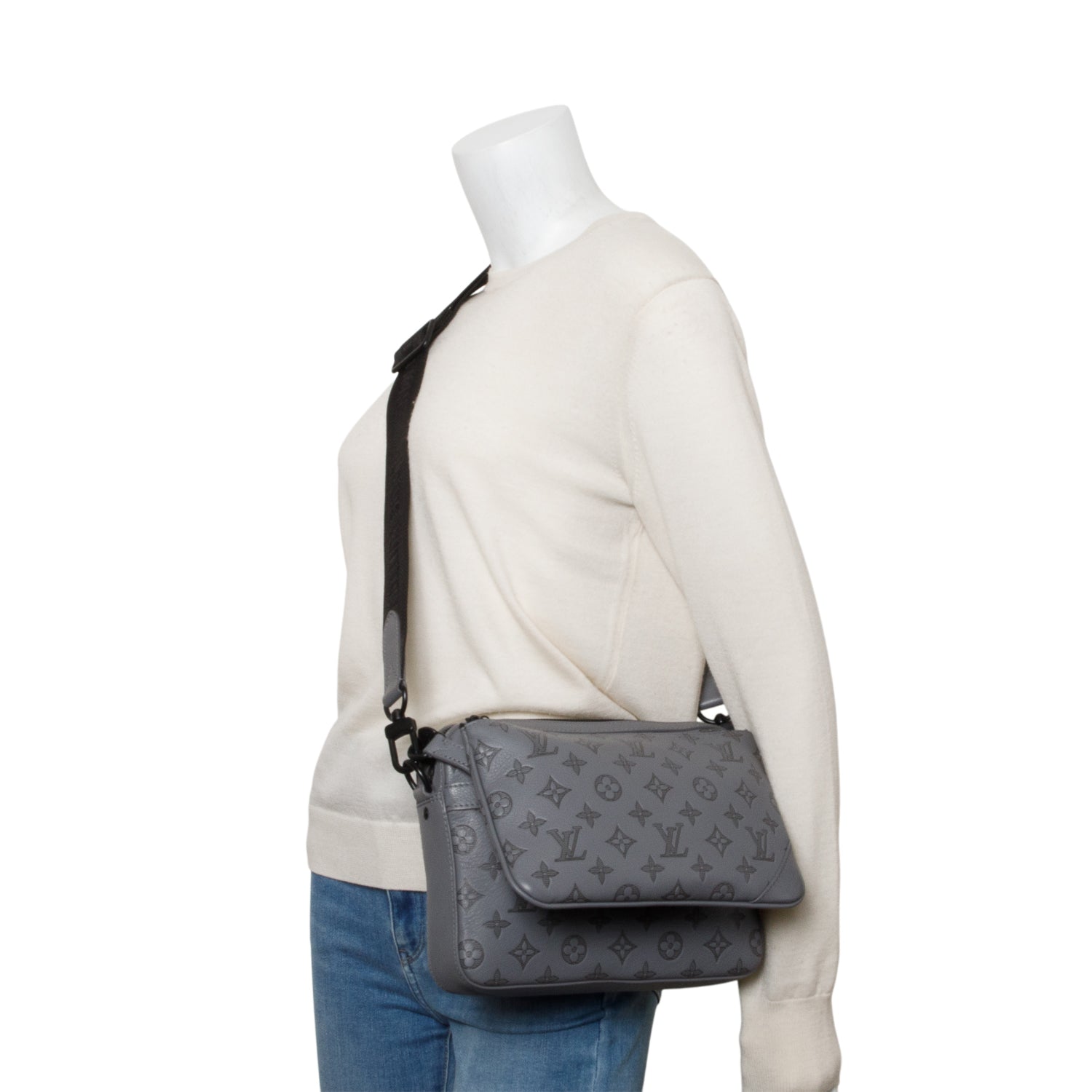 Louis Vuitton Grey Monogram Shadow Embossed Calfskin Leather Trio Messenger Bag