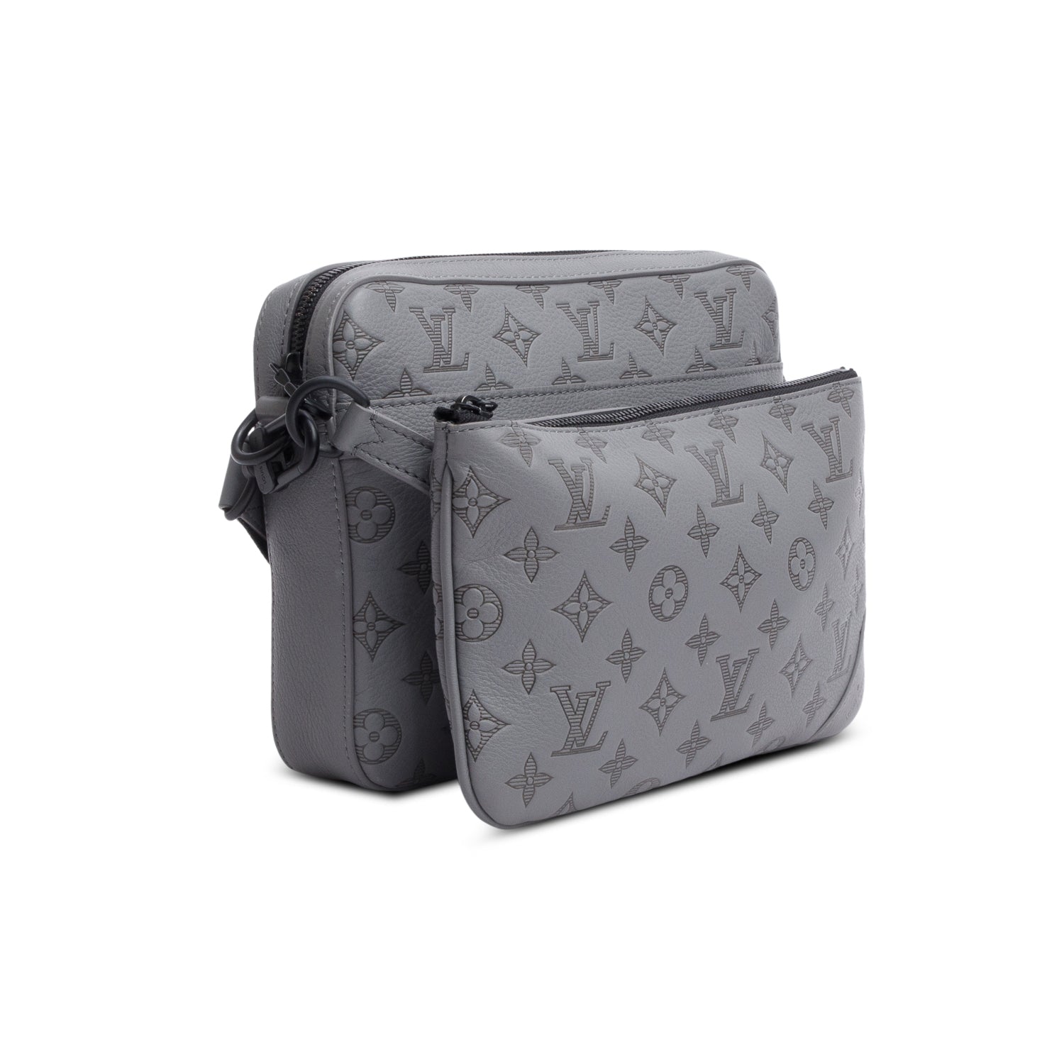 Louis Vuitton Grey Monogram Shadow Embossed Calfskin Leather Trio Messenger Bag