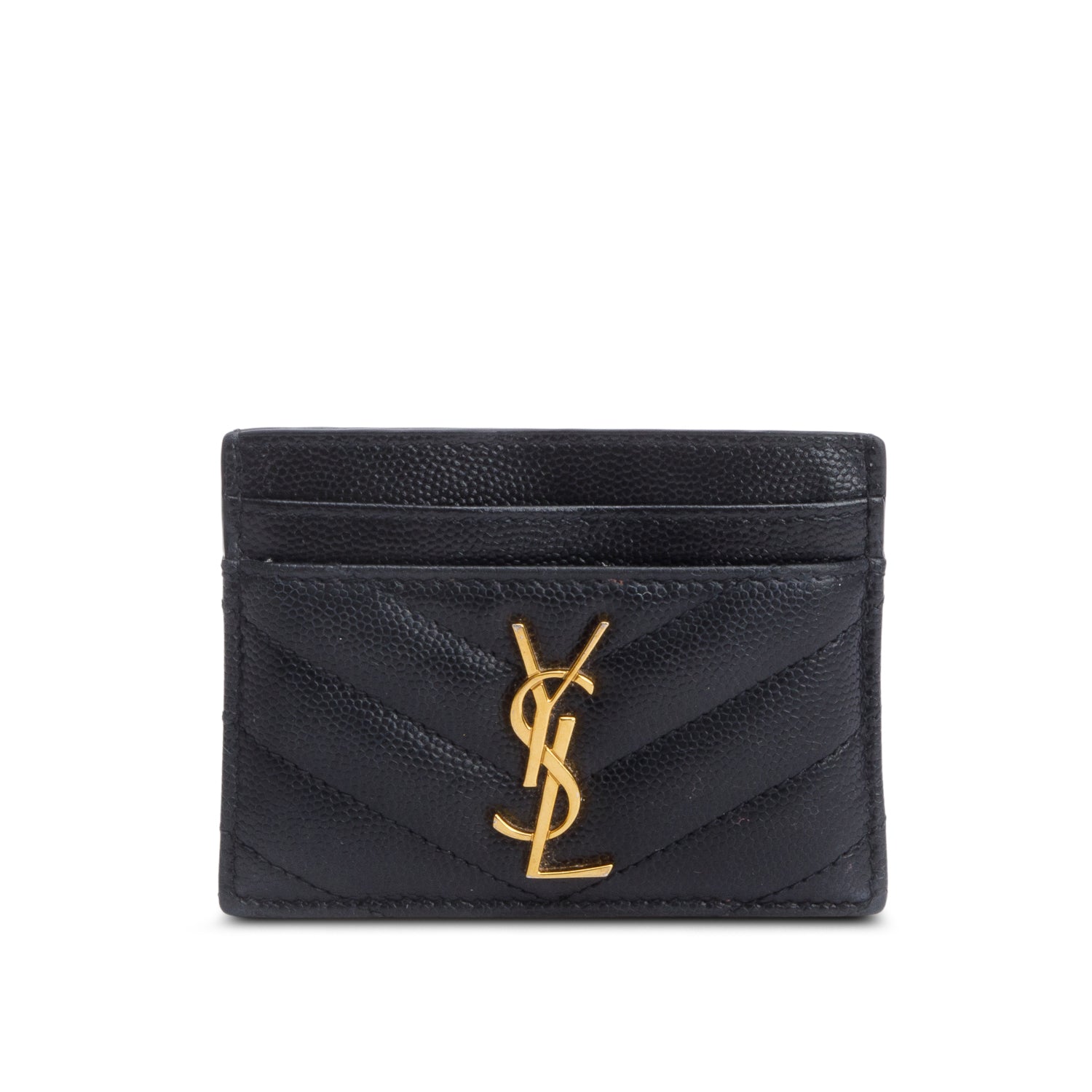 Saint Laurent Black Grain de Poudre Matelasse Chevron Leather Cassandre Card Case