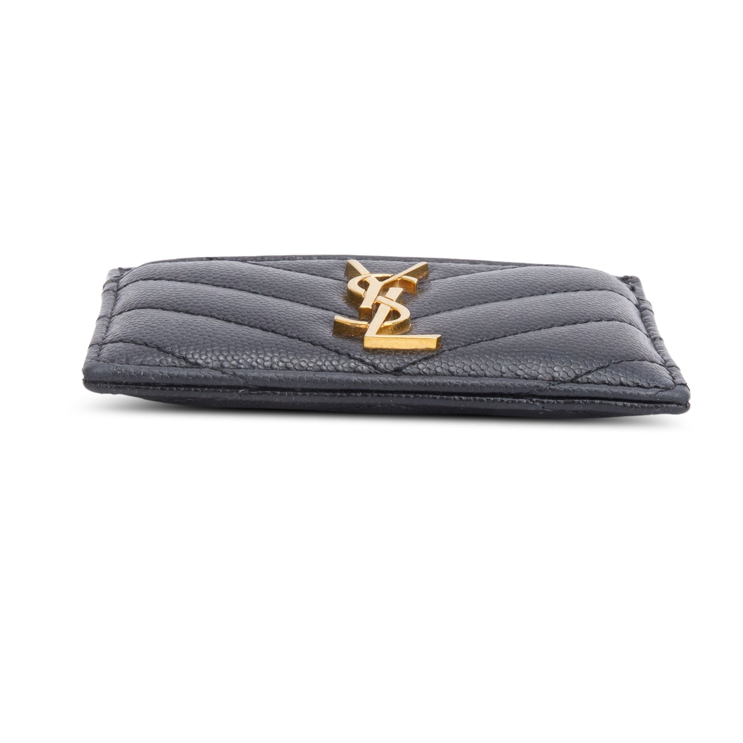 Saint Laurent Black Grain de Poudre Matelasse Chevron Leather Cassandre Card Case