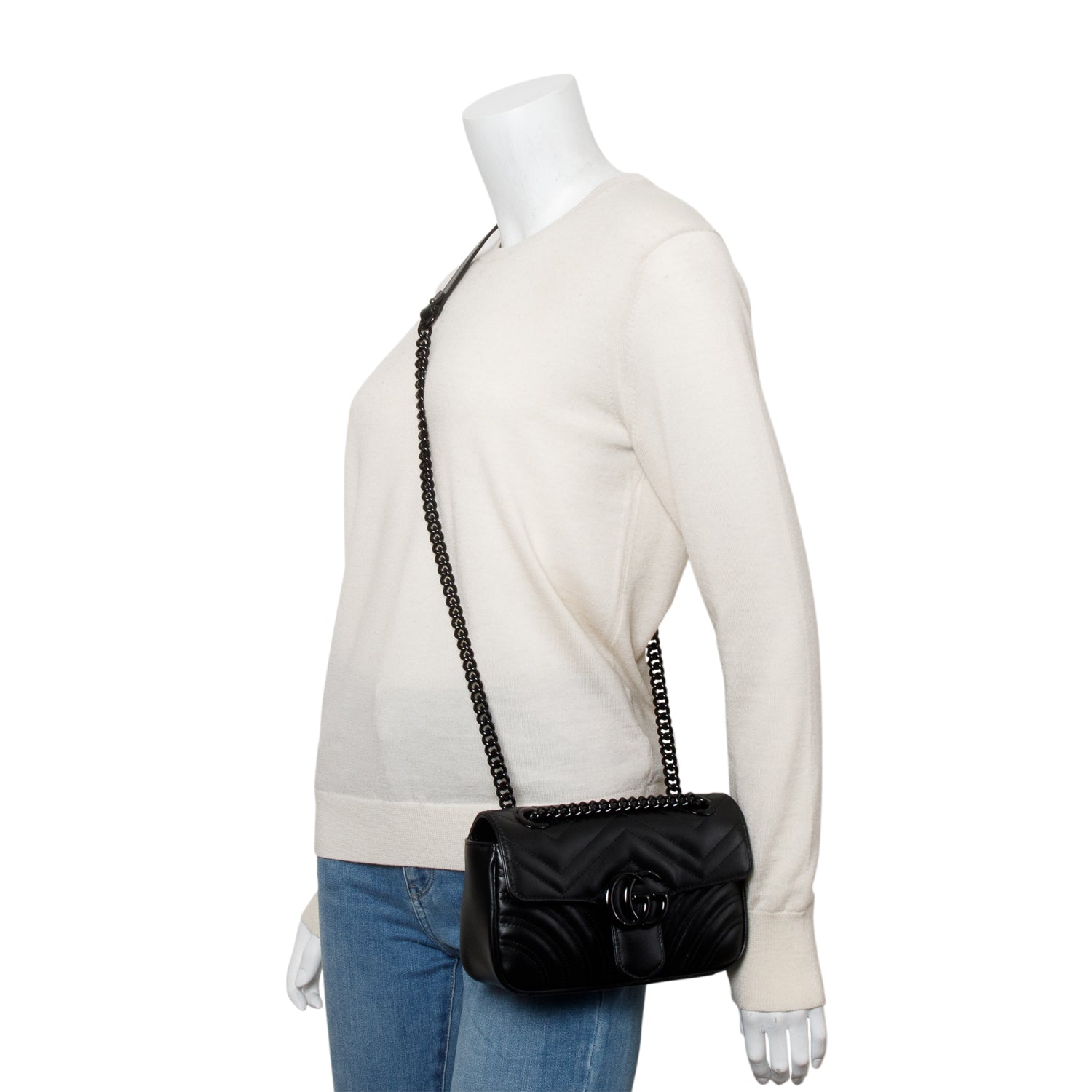 Gucci Black Monochrome GG Marmont Matelasse Small Shoulder Bag w/ Box