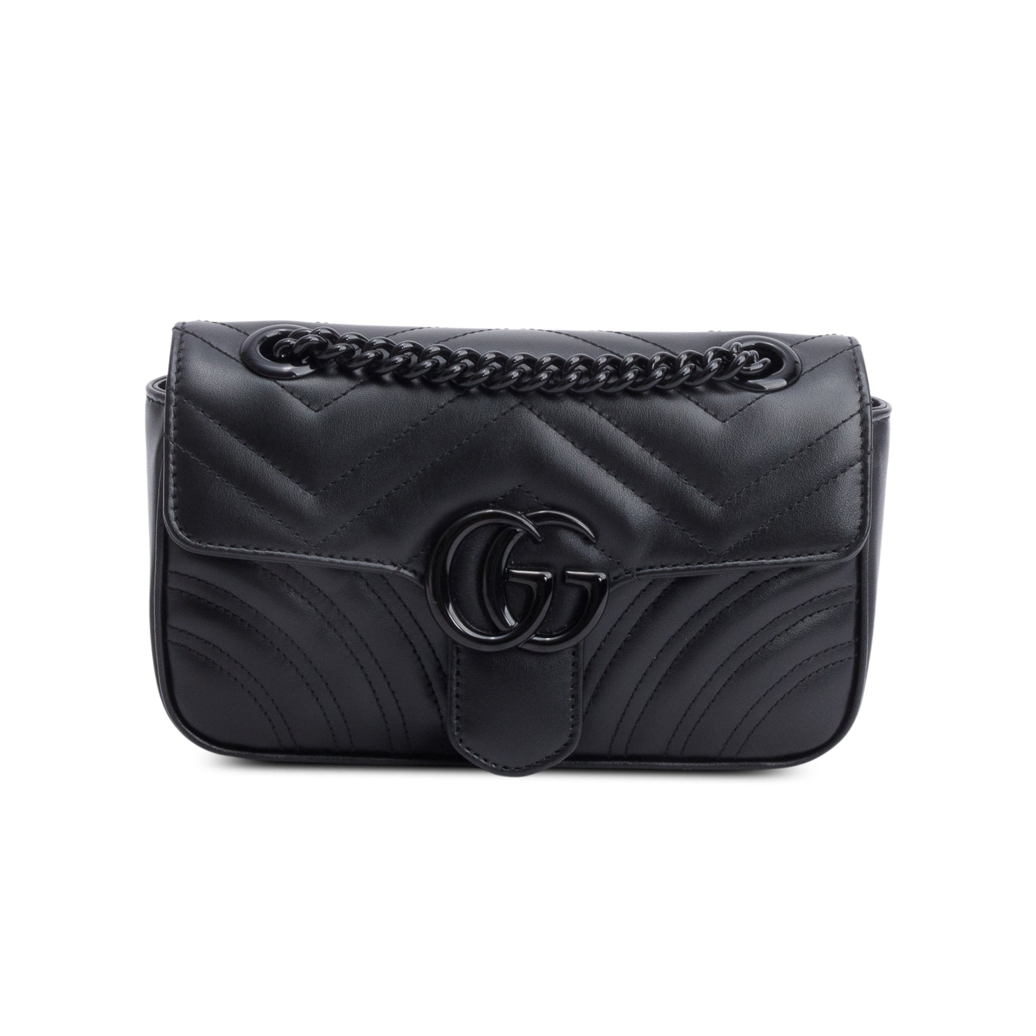 Gucci Black Monochrome GG Marmont Matelasse Small Shoulder Bag w/ Box