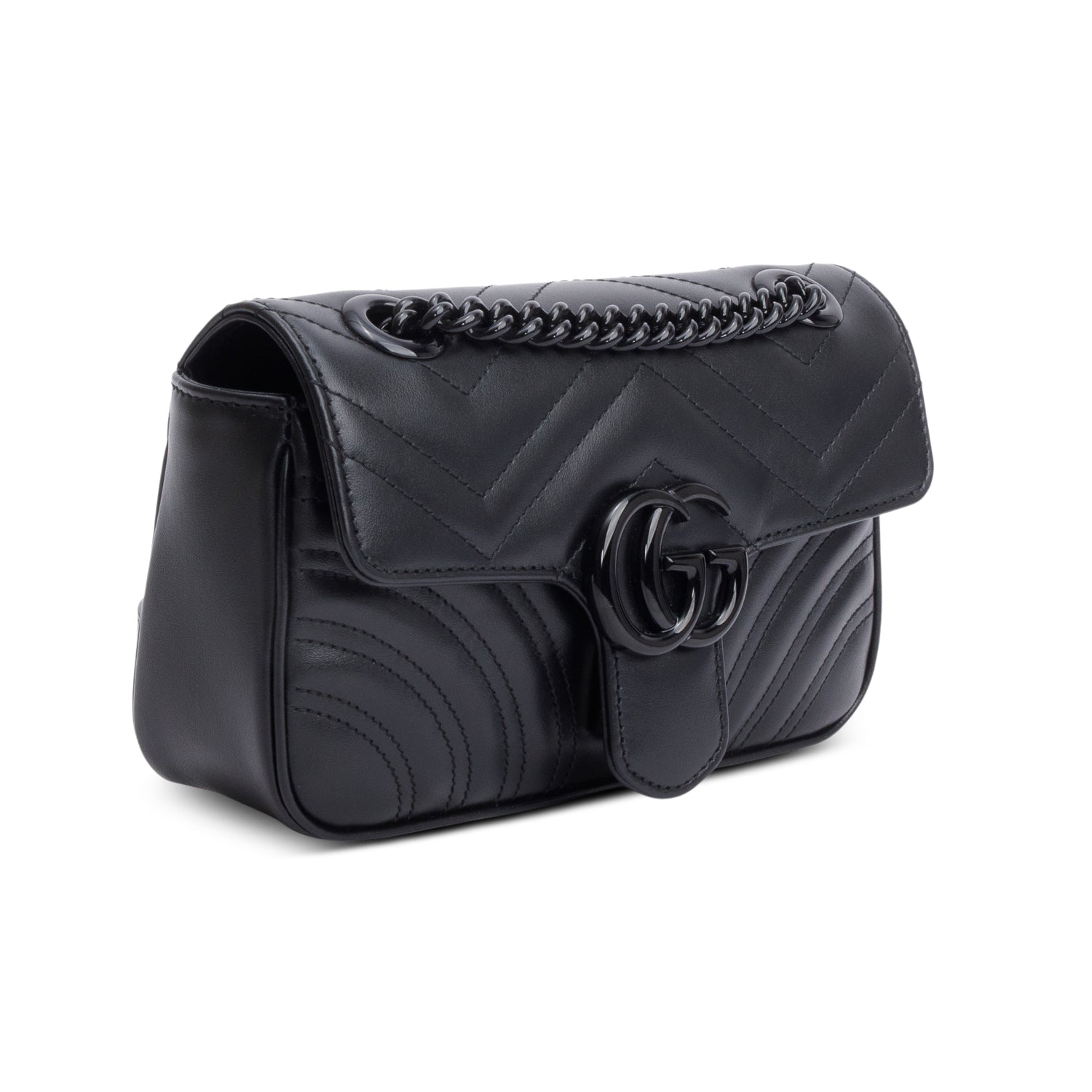 Gucci Black Monochrome GG Marmont Matelasse Small Shoulder Bag w/ Box