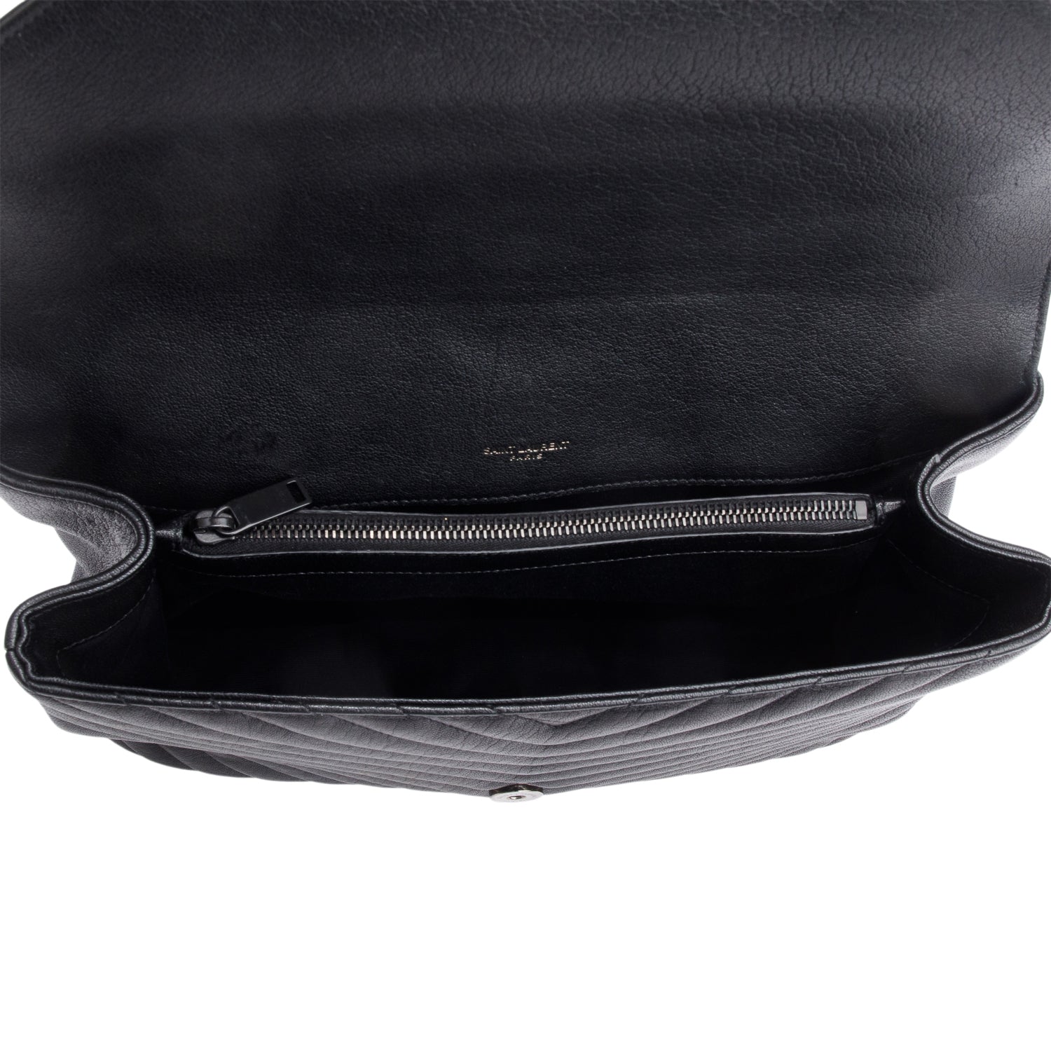 Saint Laurent Black Leather Large Chevron College Bag