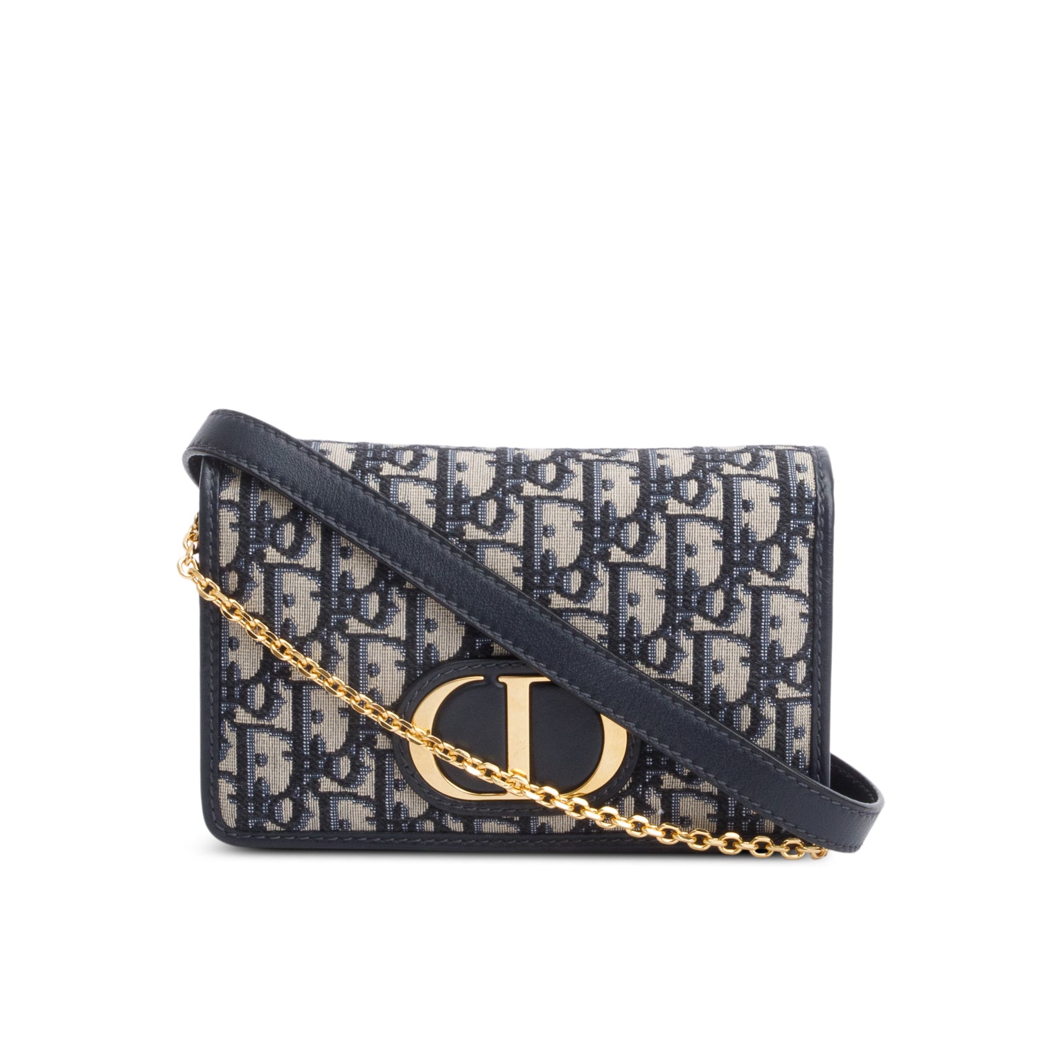 Christian Dior 2020 Navy Oblique 30 Montaigne 2-In-1 Pouch Bag w/ Straps