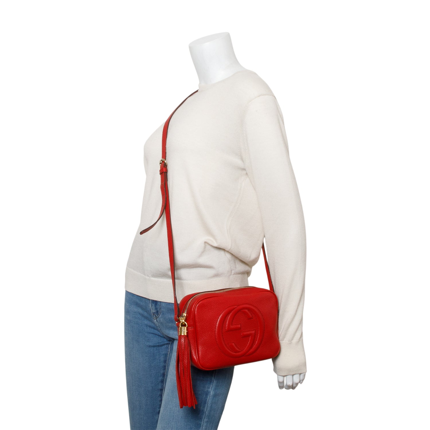 Gucci Red Pebbled Calfskin Leather Small Soho Disco Bag