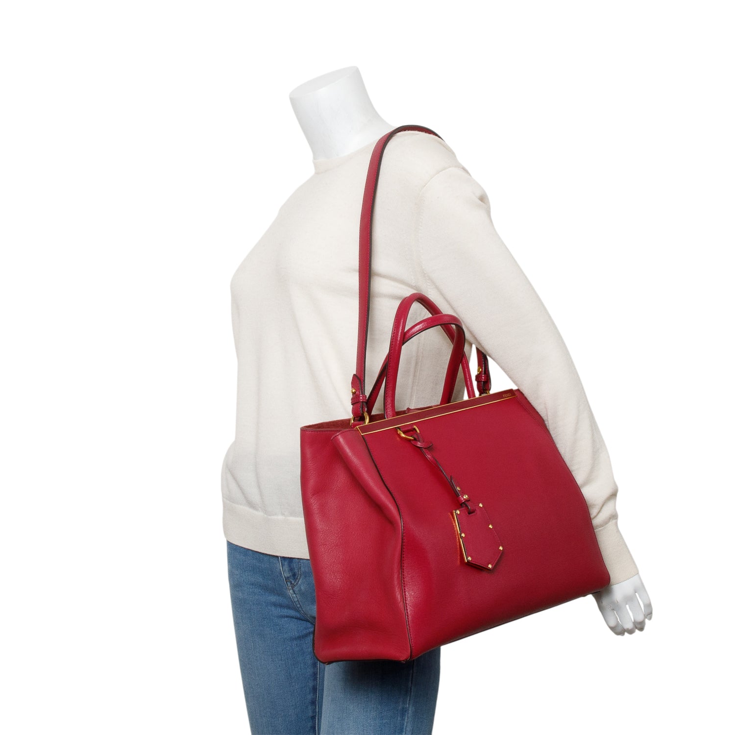 Fendi Red Vitello Elite Leather Medium 2Jours Tote w/ Strap