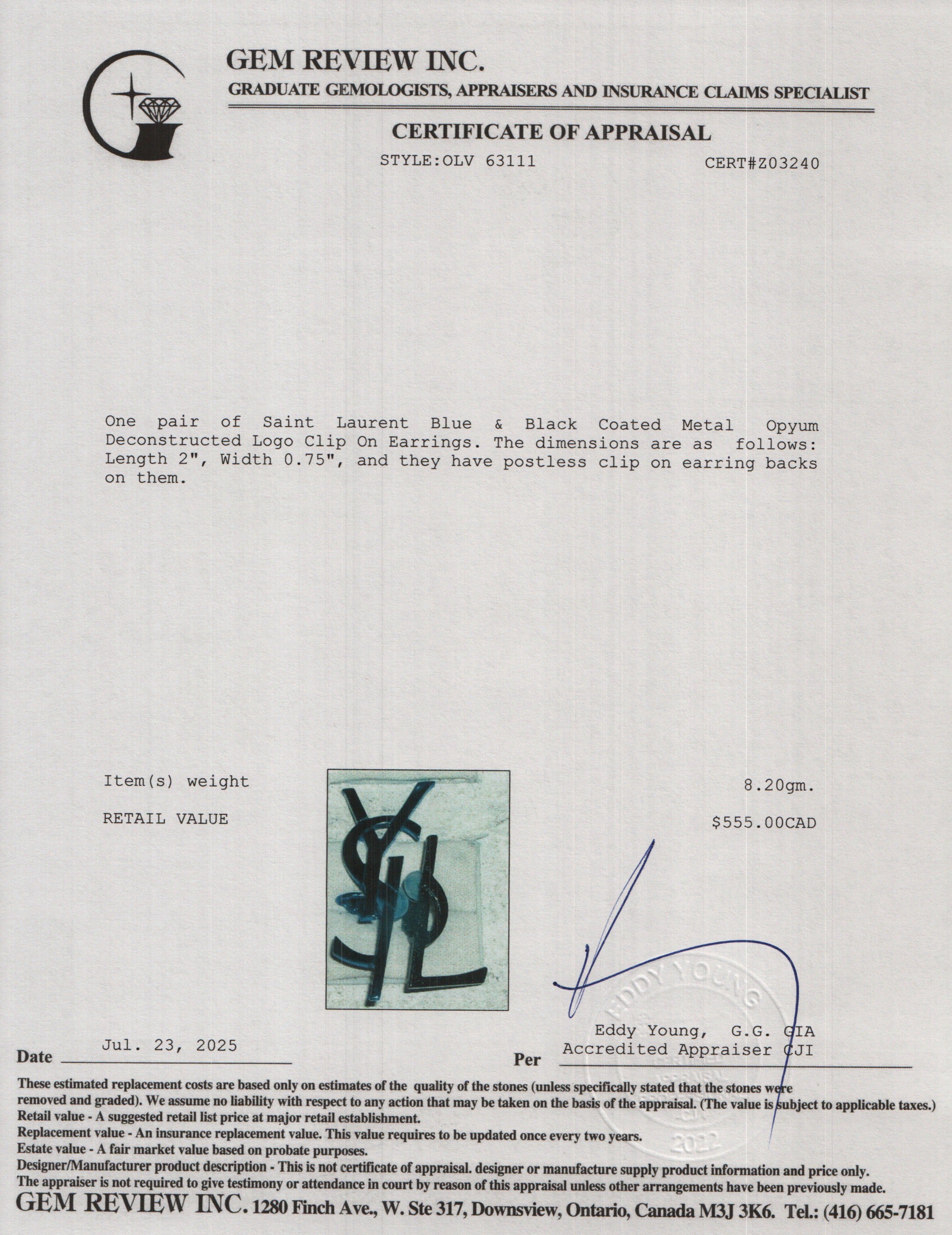 Saint Laurent Blue & Black Coated Metal Opyum Deconstructed Logo Clip On Earrings