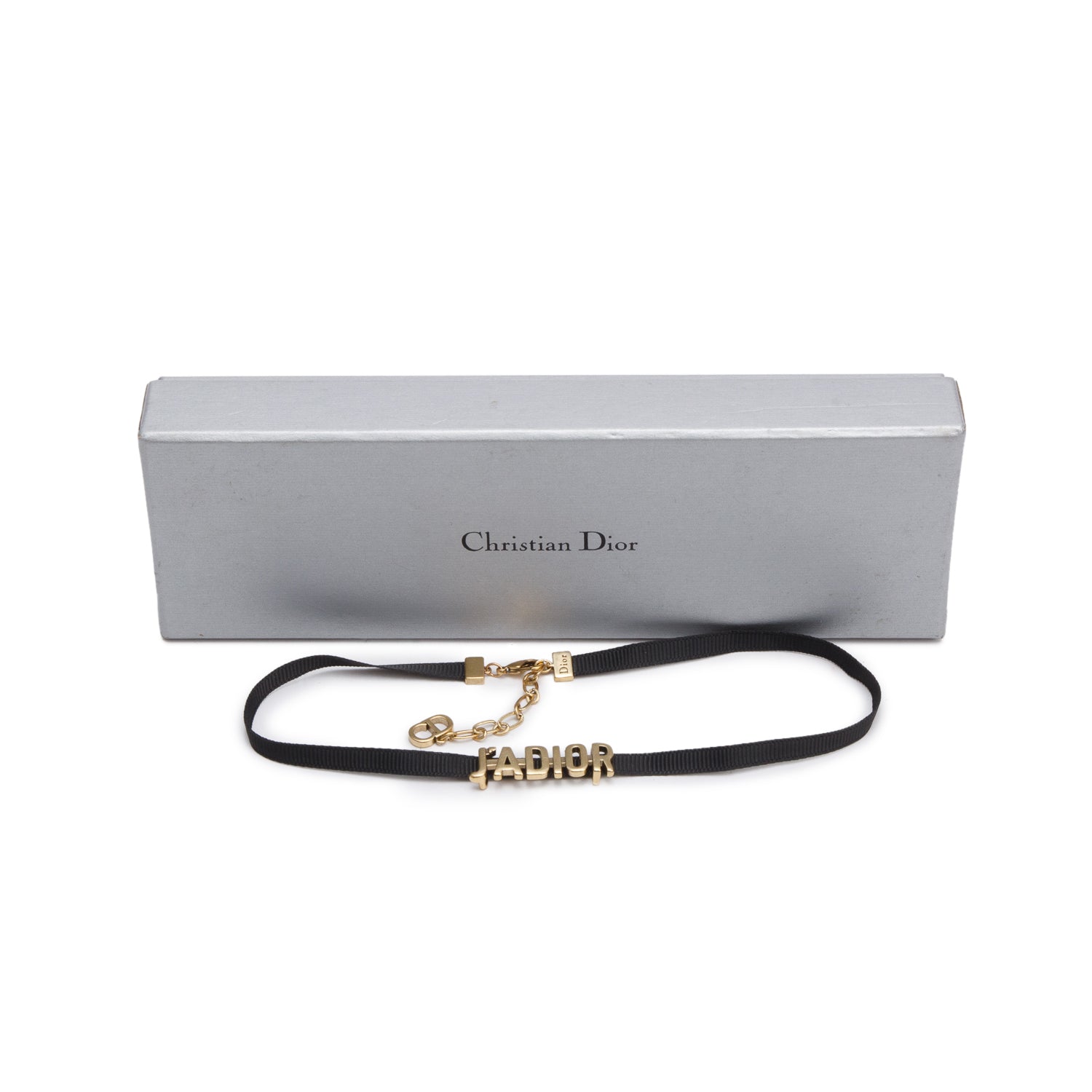Christian Dior Gold Plated J'ADIOR Black Ribbon Choker Necklace w/ Box