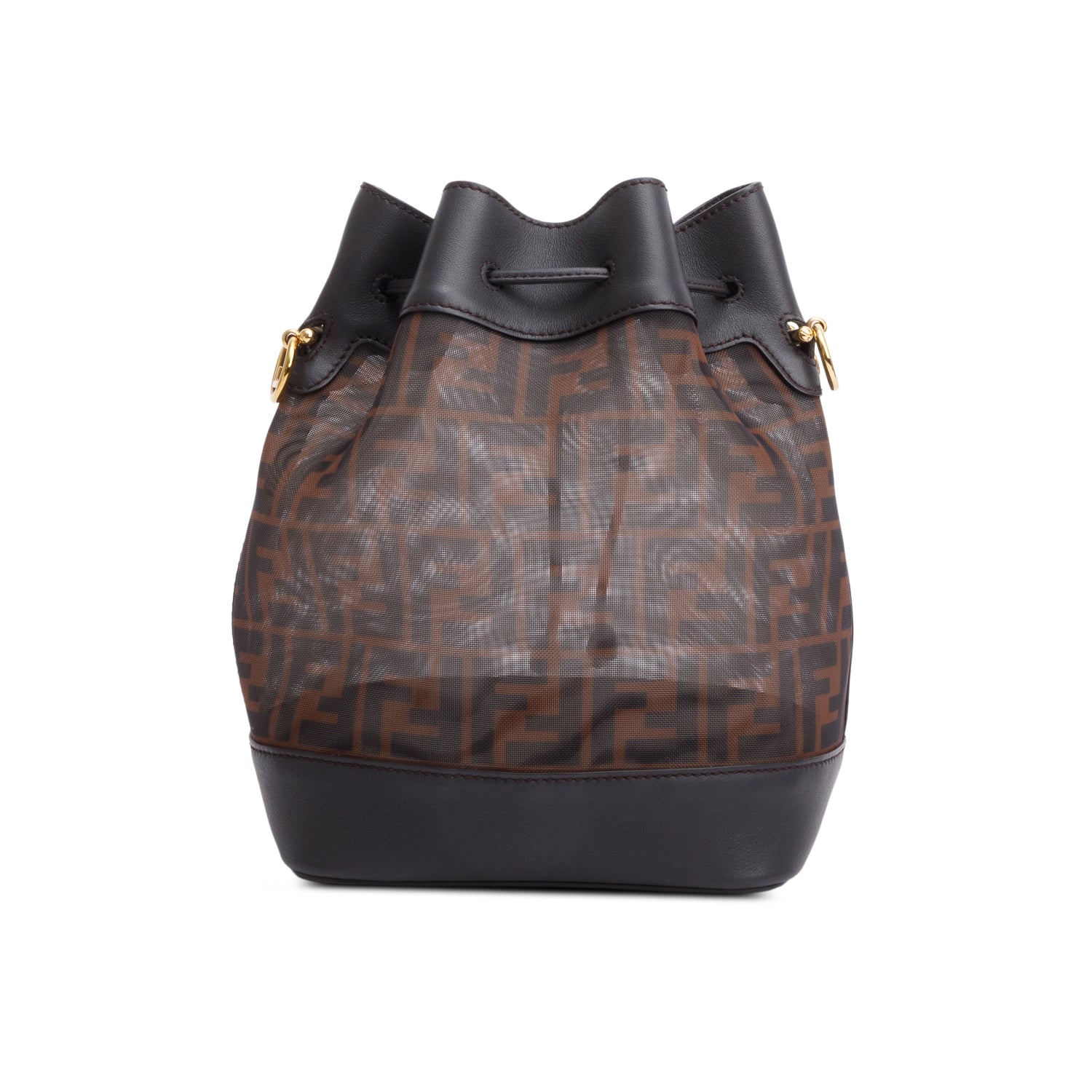Fendi Brown Zucca FF Mesh Calfskin Leather Small Mon Tresor Bucket Bag w/ Strap