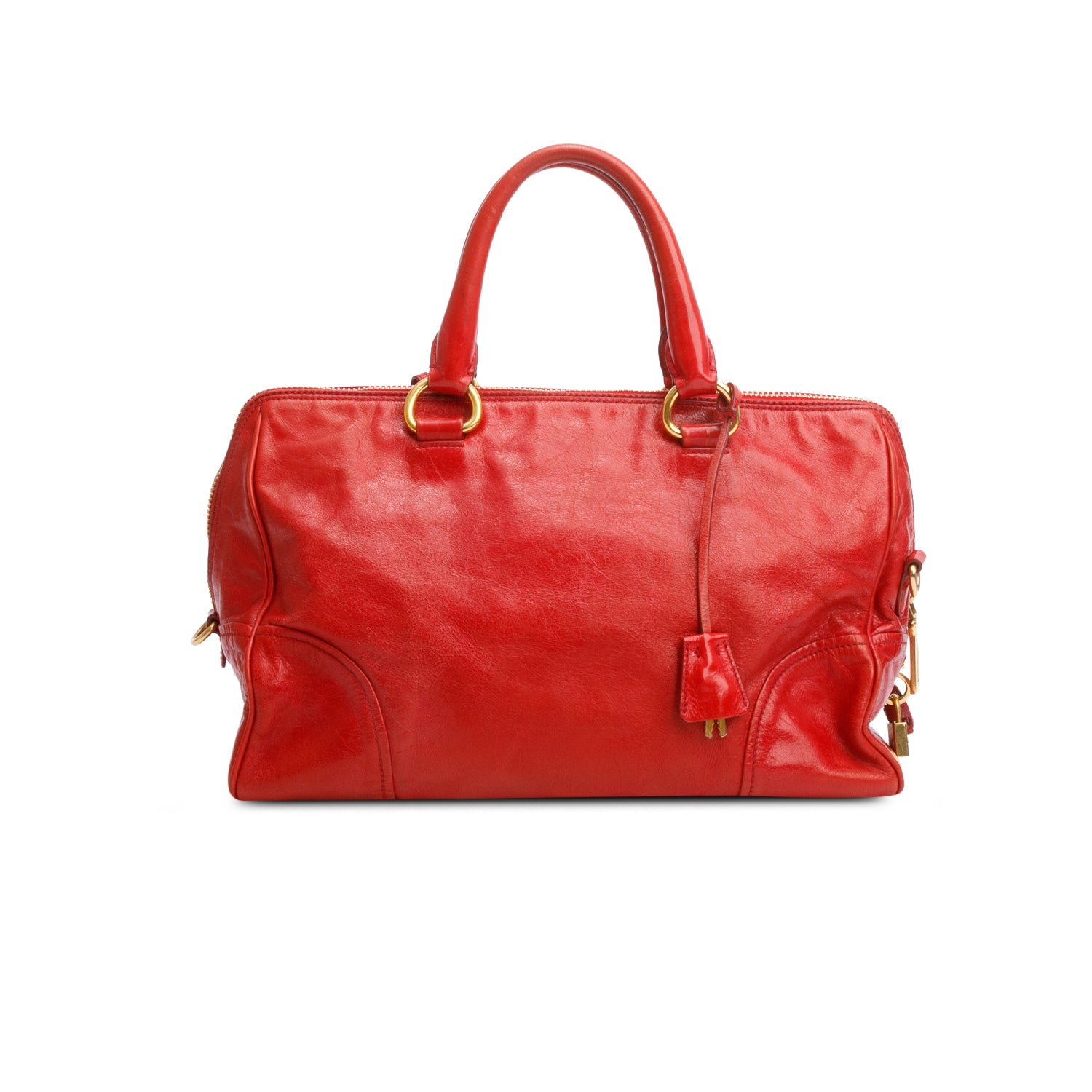 Prada Red Vitello Shine Leather Bauletto w/ Strap