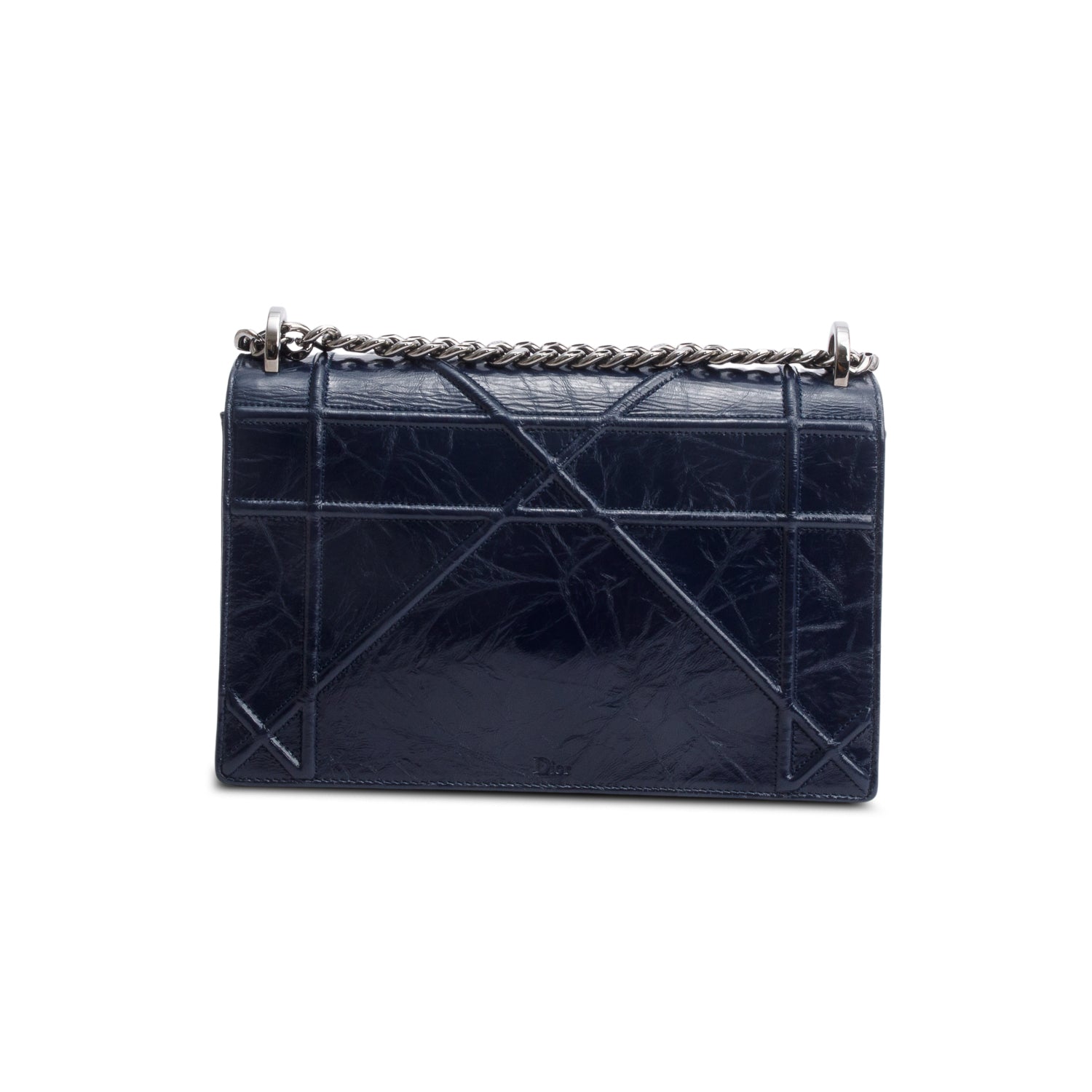 Christian Dior Navy Crinkled Cannage Leather Crystal Embellished Medium Diorama Flap Bag w/ Authenticity Card