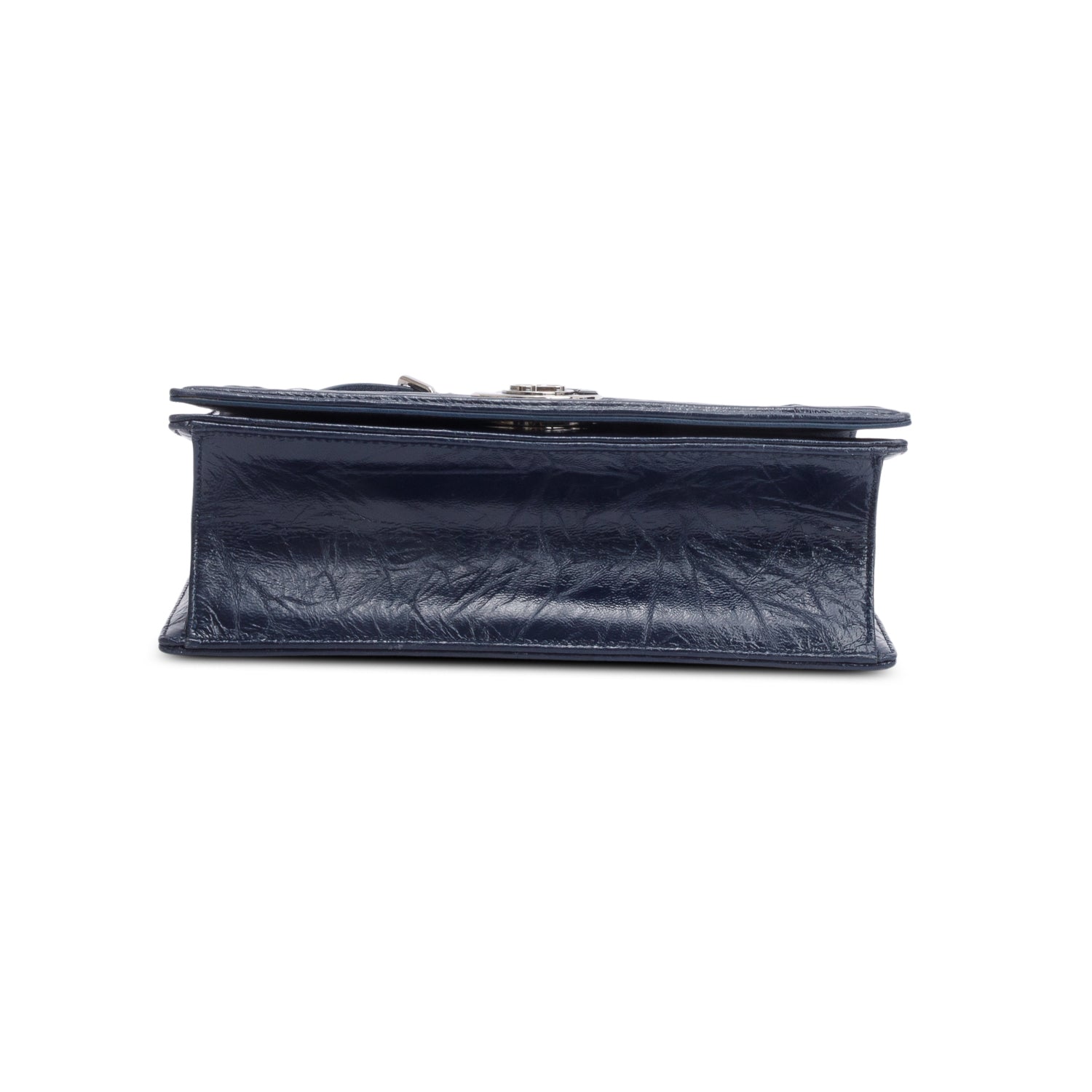 Christian Dior Navy Crinkled Cannage Leather Crystal Embellished Medium Diorama Flap Bag w/ Authenticity Card